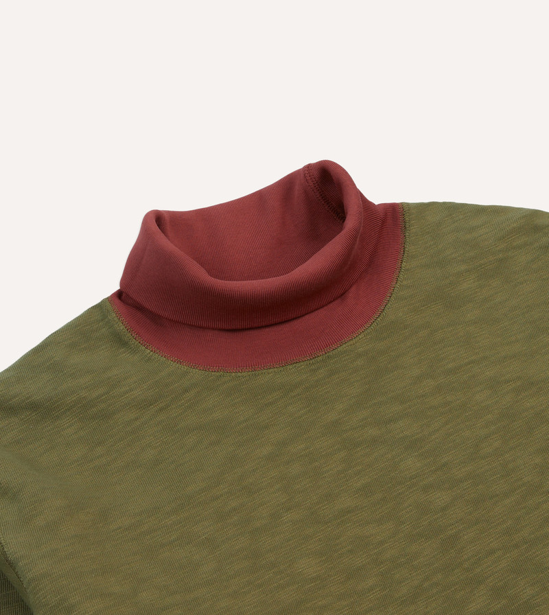 Khaki Cotton Long-Sleeve Roll Neck Hiking T-Shirt 3