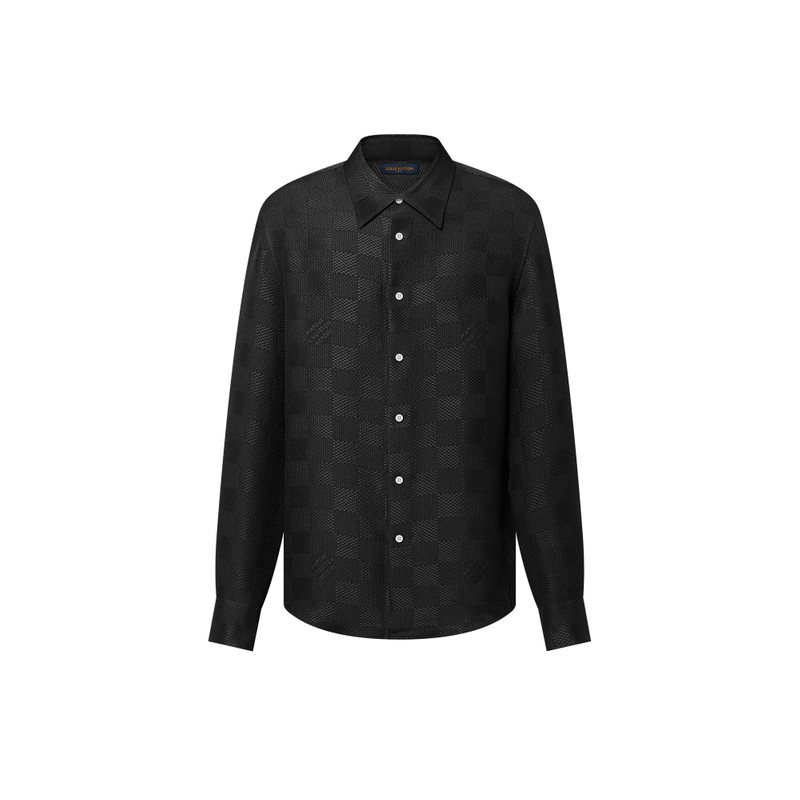 Jacquard Damier Long-Sleeved Silk Shirt - 1