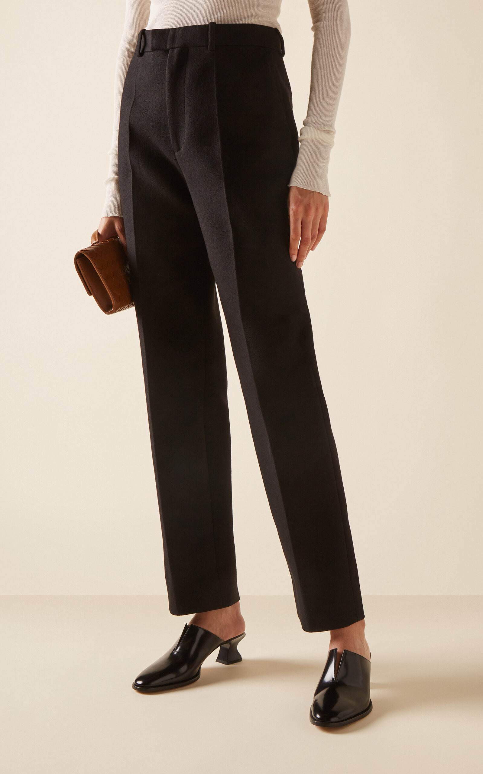 Cotton-Blend Melange Straight-Leg Pants black - 3
