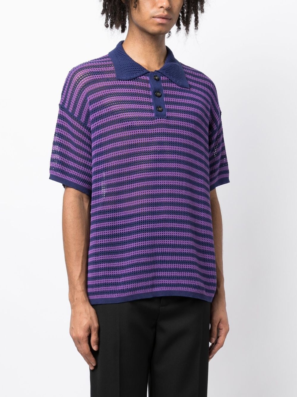 striped open-knit polo shirt - 3