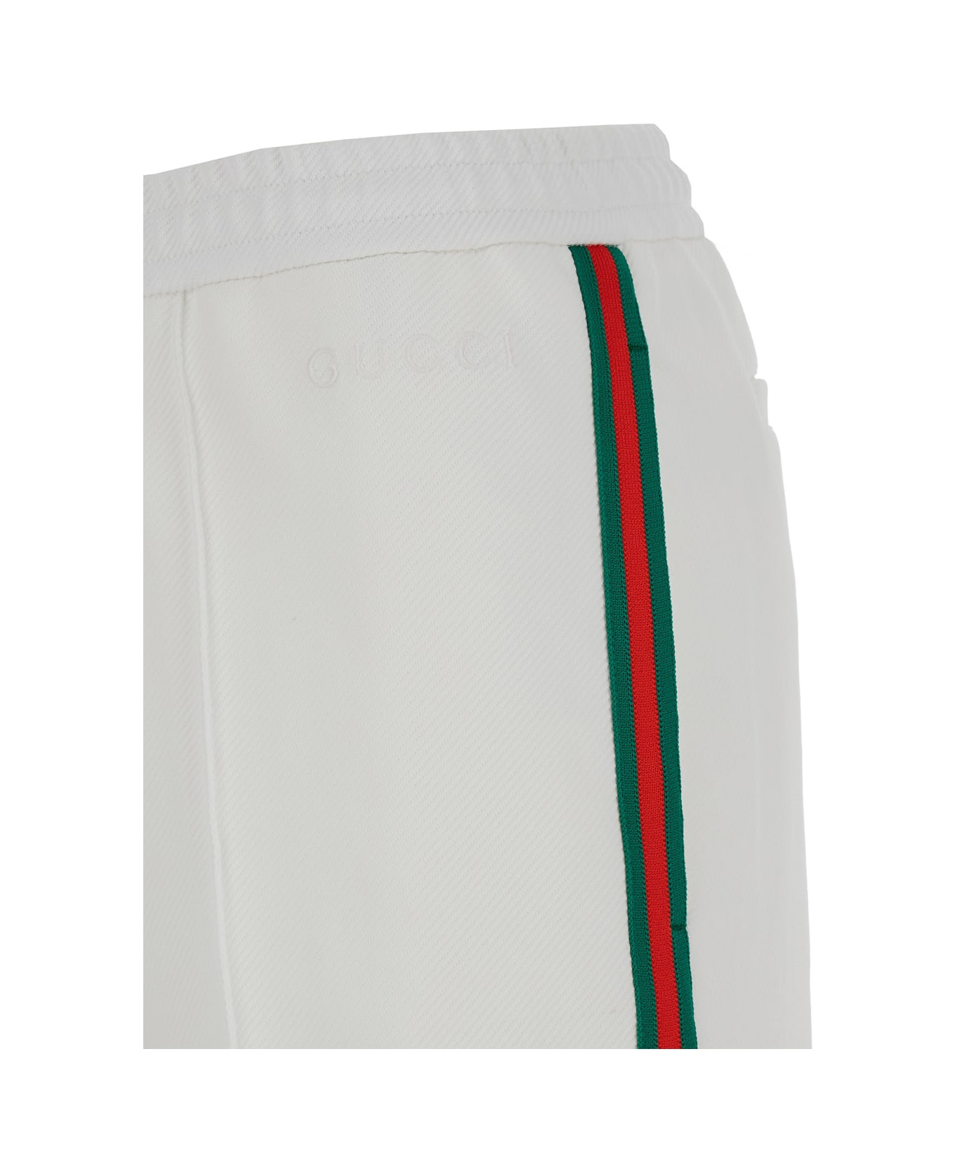White Joggers Pants With Logo Embroidery And Web Detail In Polyamide Woman - 3