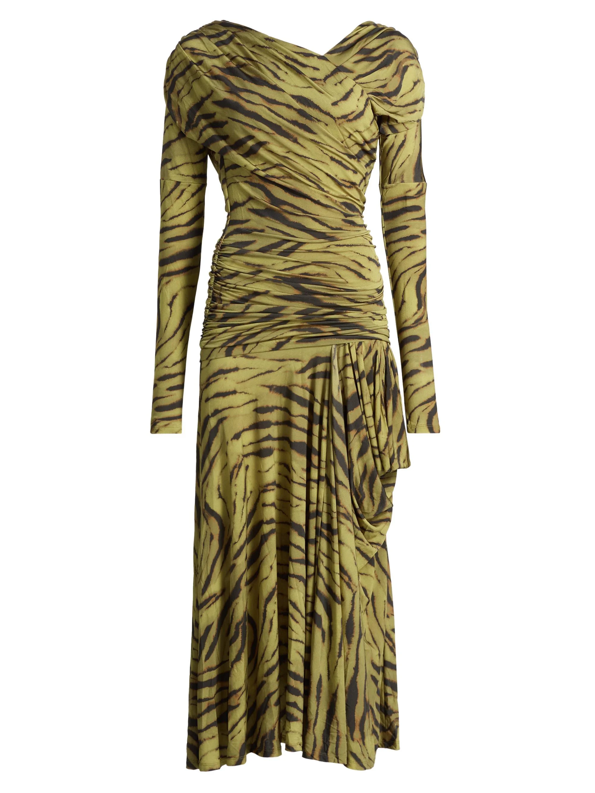 Women's Zebra-Print Ruched Dress - Khaki - 1