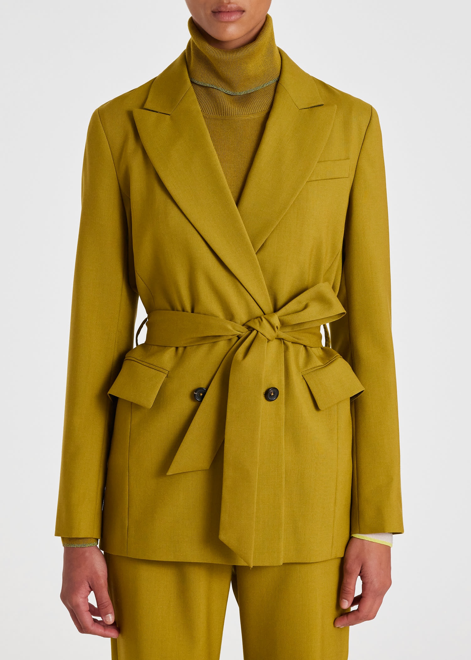 Wool Tie-Waist Wide Leg Suit - 8