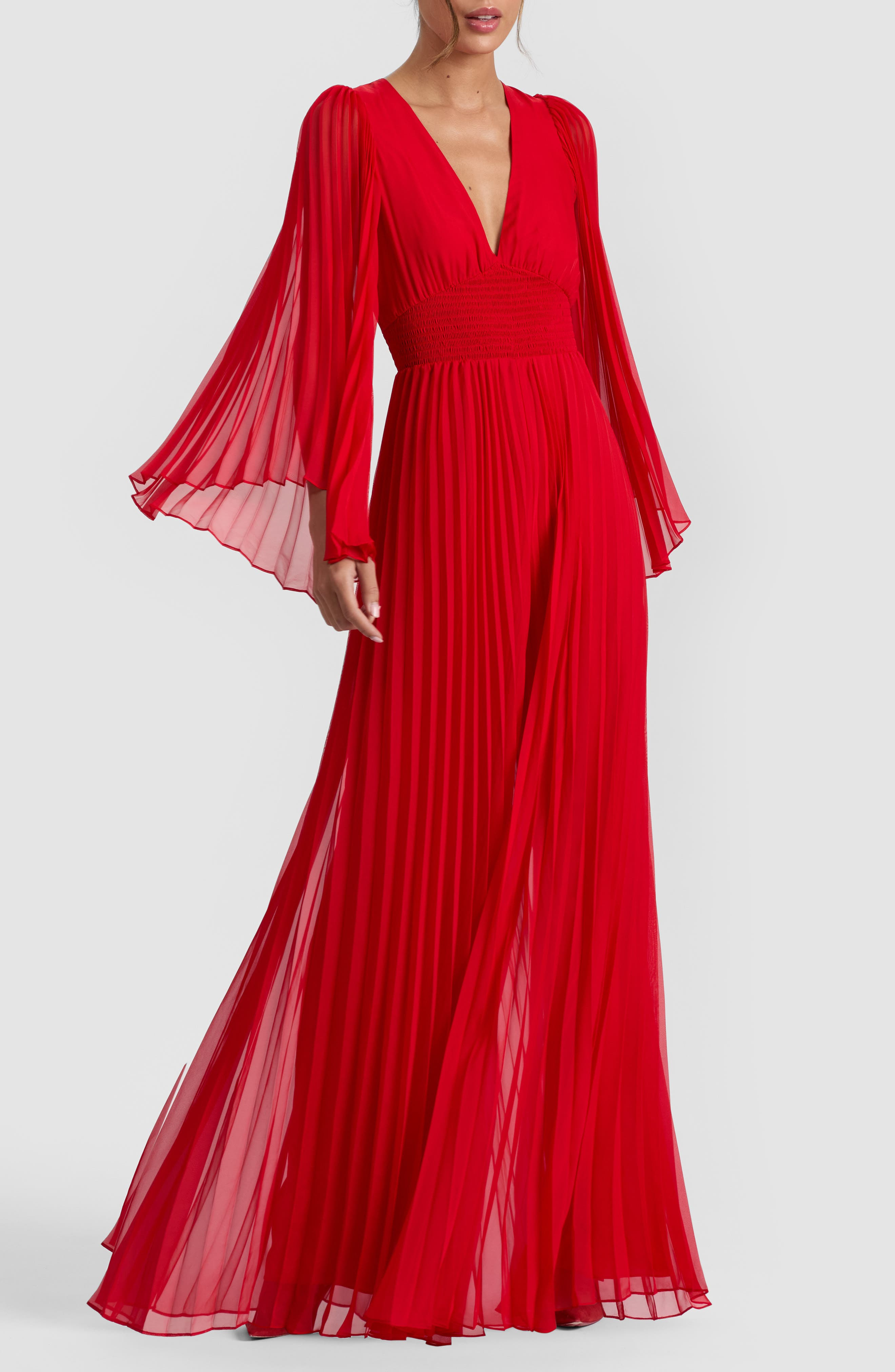 Alice + Olivia Bennet Smocked Pleated Wide Leg Jumpsuit in Bright Ruby at Nordstrom - 3