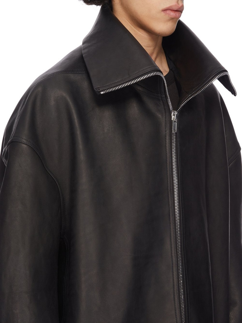Dracucollar fold-neck zip-front leather coat 4