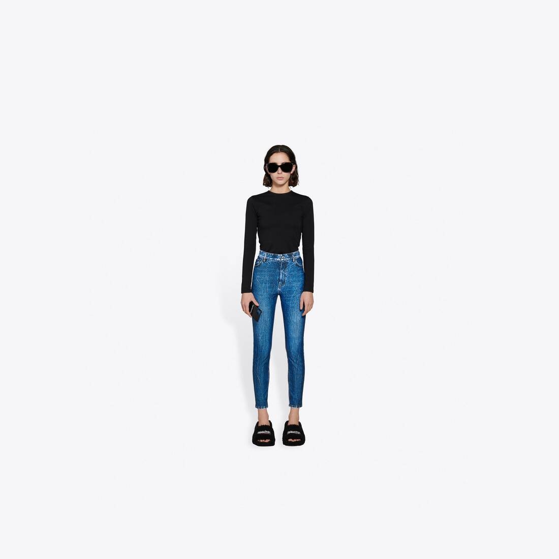 Women's Trompe-l'oeil Denim Leggings in Blue - 3