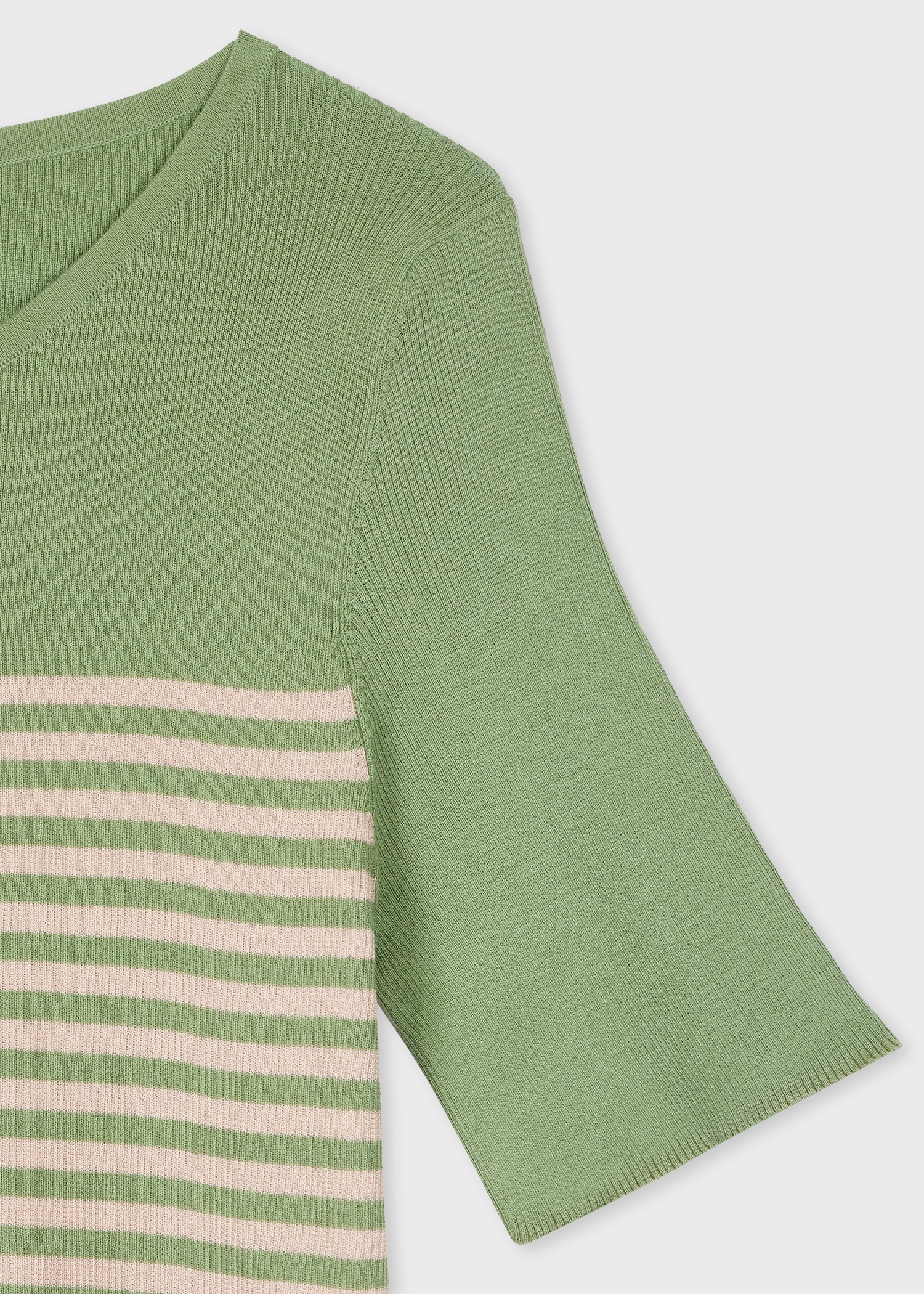 Women's Green Stripe Knitted Scoop Neck Top - 2
