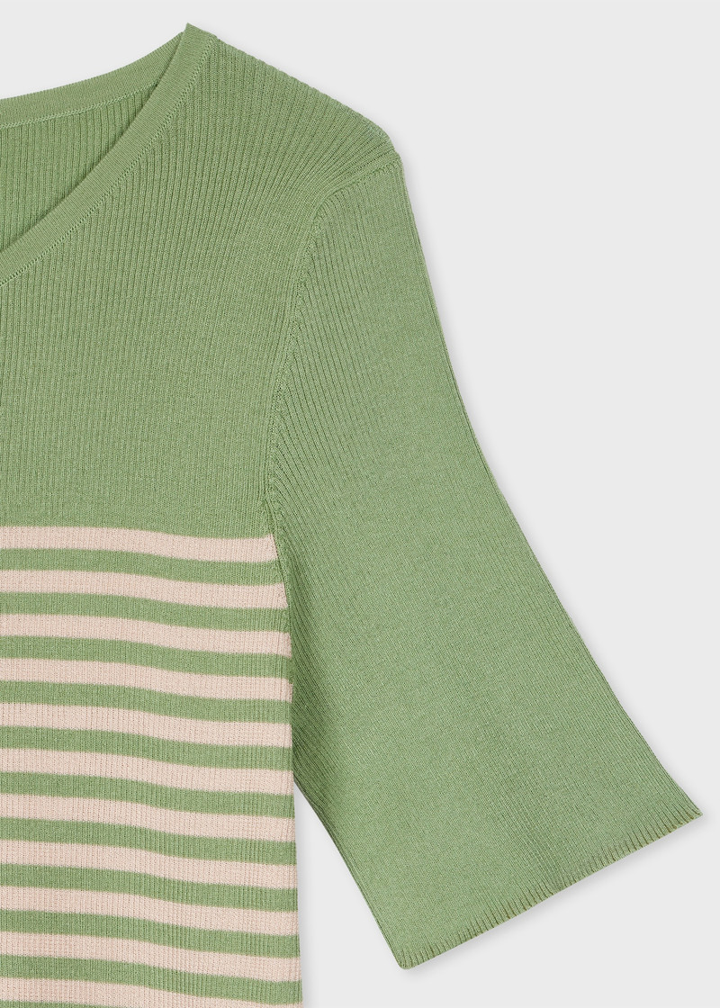 Paul Smith Women's Green Stripe Knitted Scoop Neck Top outlook
