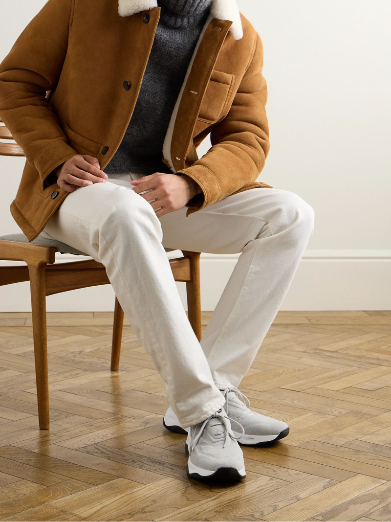 Berluti Shadow Leather-Trimmed Stretch-Knit Sneakers Gray outlook