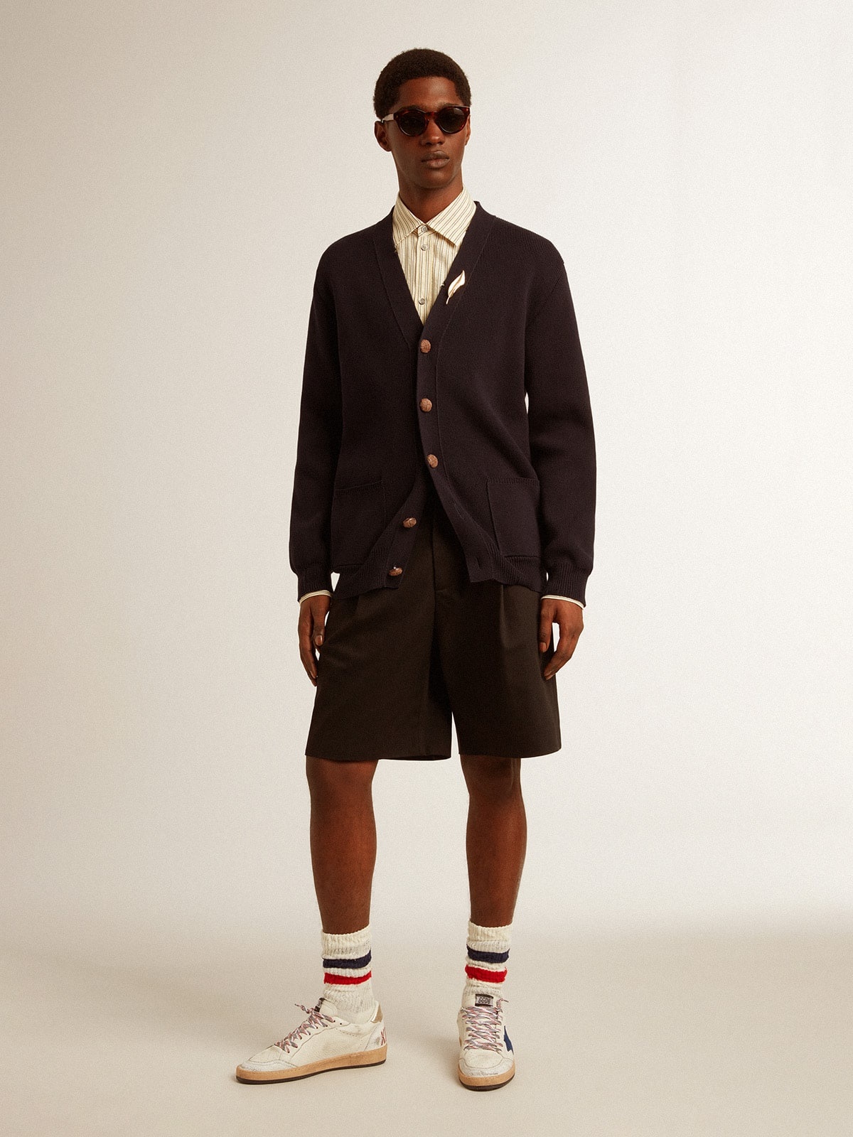 Golden Collection cardigan in dark blue cotton with a distressed finish - 3
