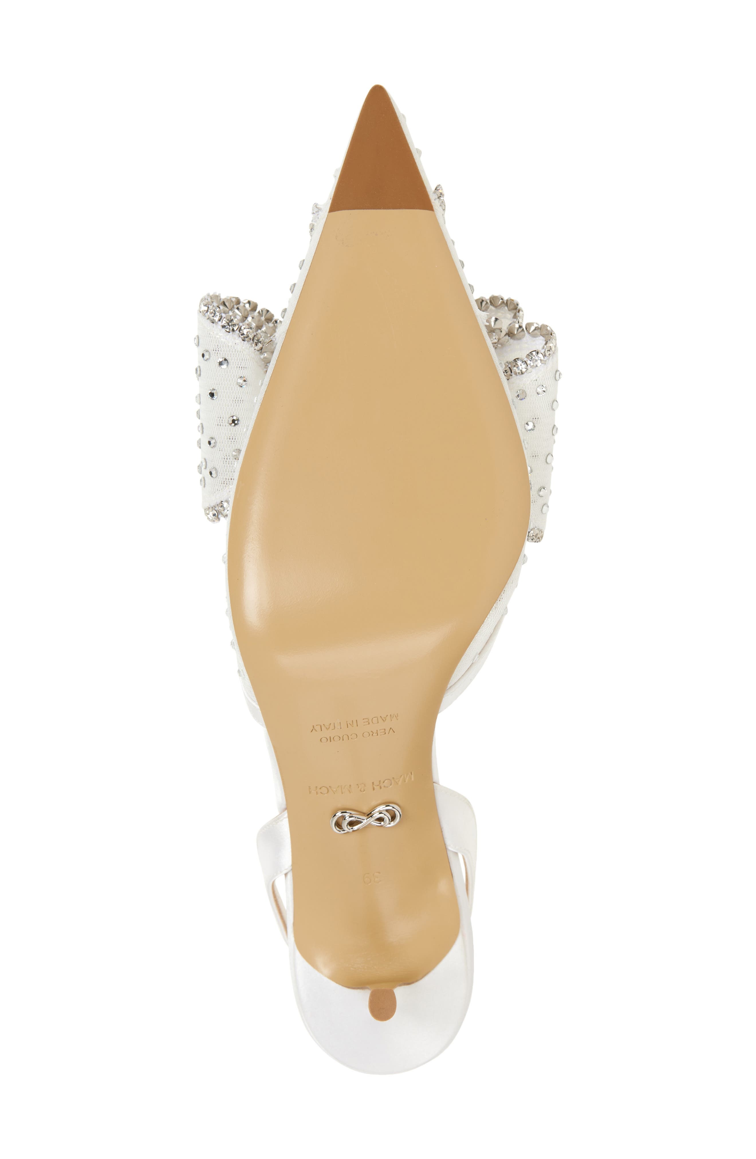 Mach & Mach Le Cadeau Bow Pointed Toe Slingback Pump in White at Nordstrom - 6