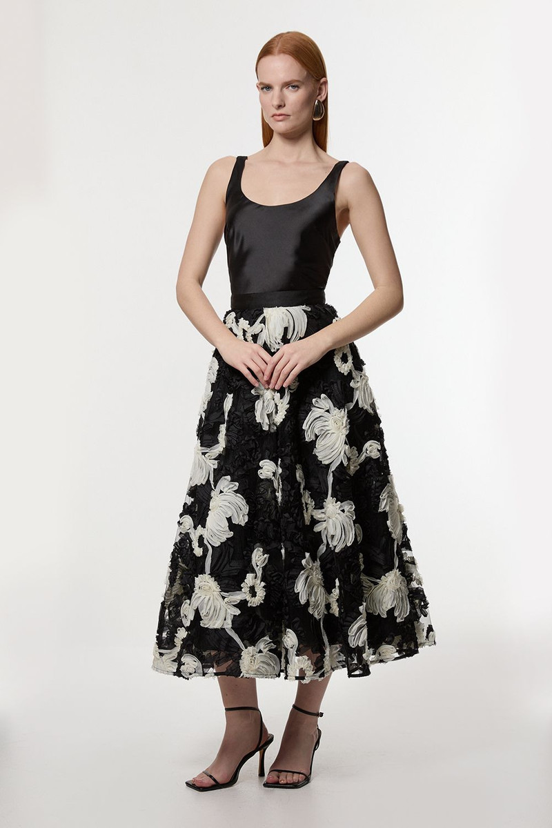 Rosette Mono Textured Woven Prom Skirt 1