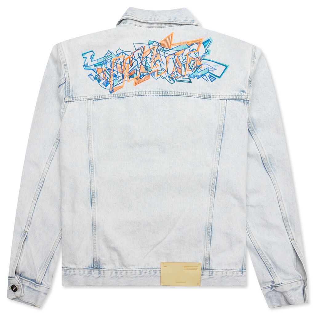 GRAFFITI EMB DENIM SKATE JACKET - EXTREME BLUE - 2