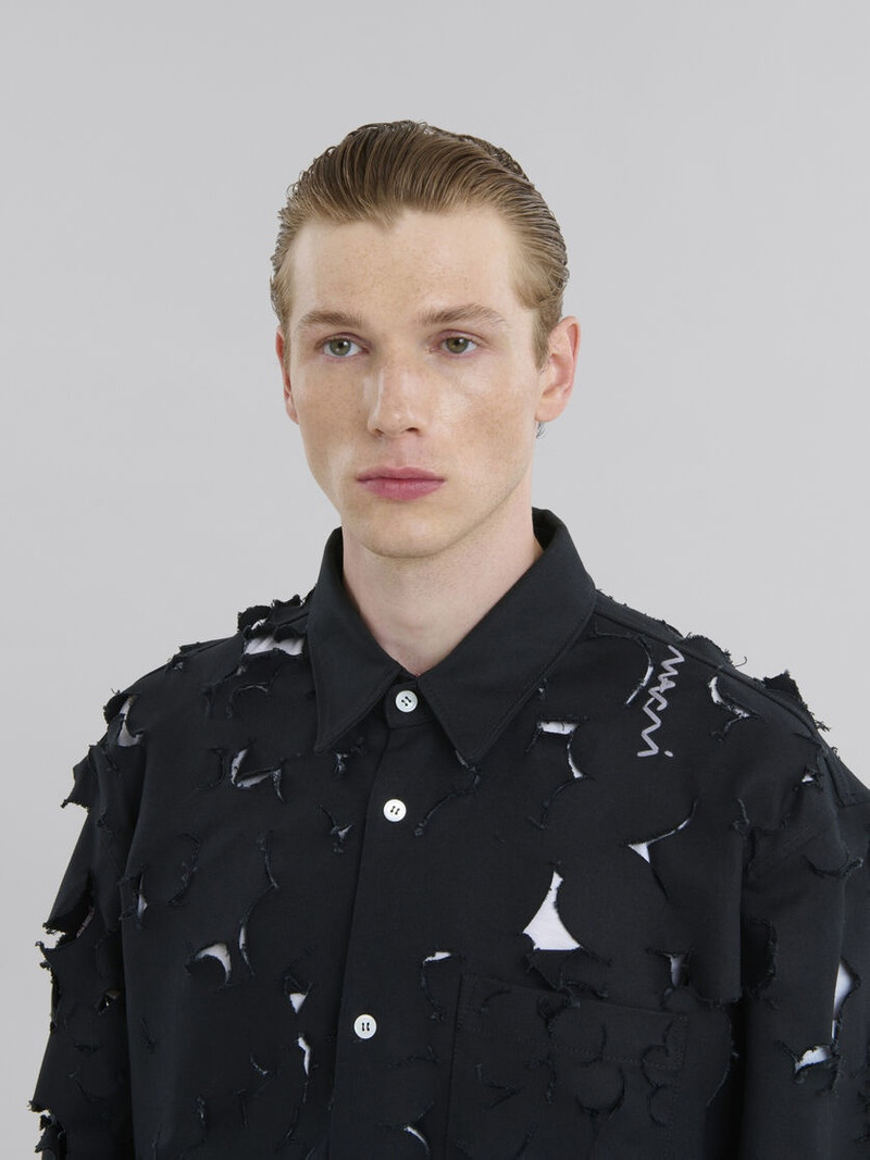 BLACK COTTON BOXY FIT SHIRT WITH CUT OUT DETAIL 4