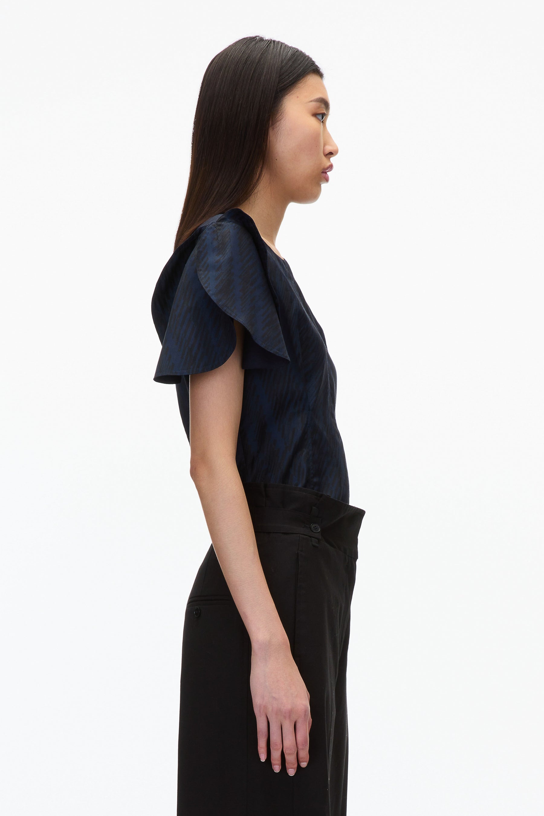 Jacquard Petal Sleeve Blouse - 4