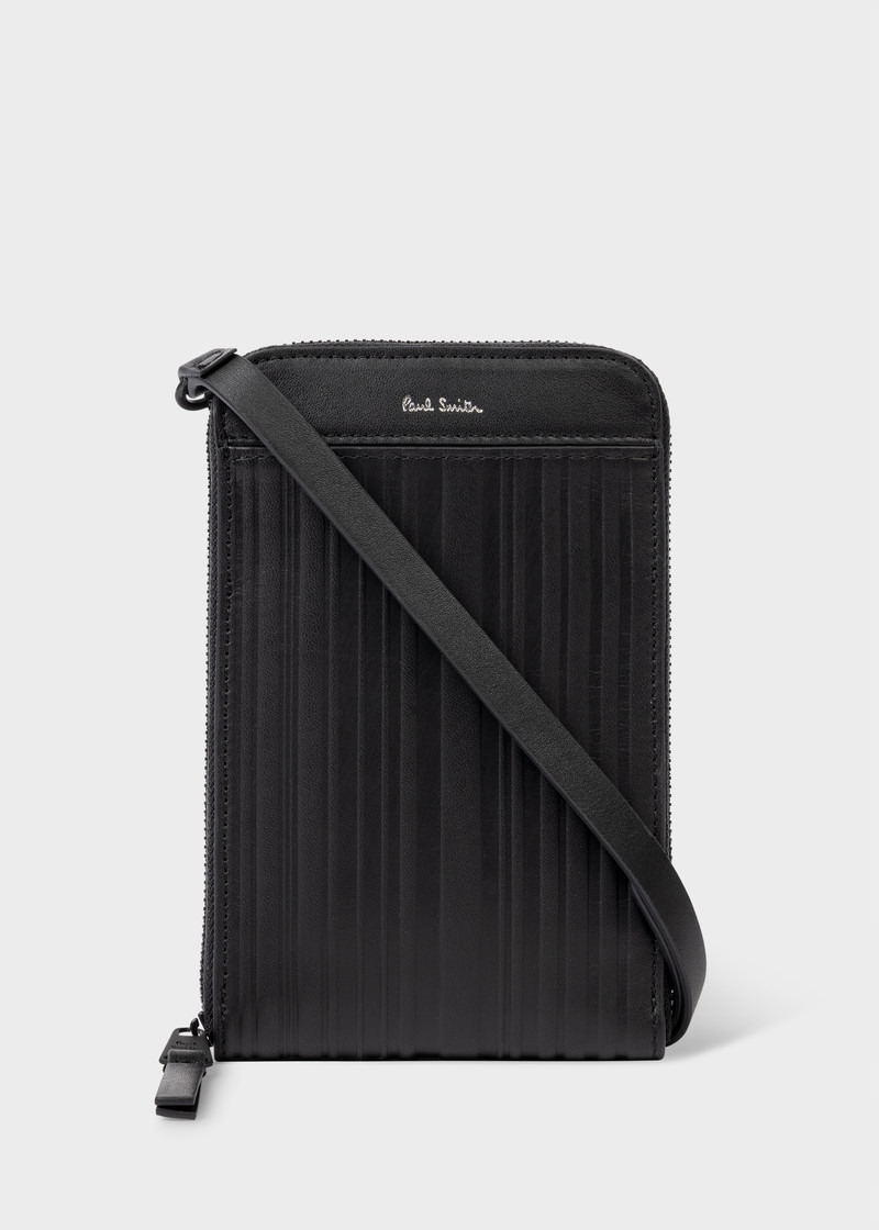 Black Leather 'Shadow Stripe' Phone Wallet Bag 1