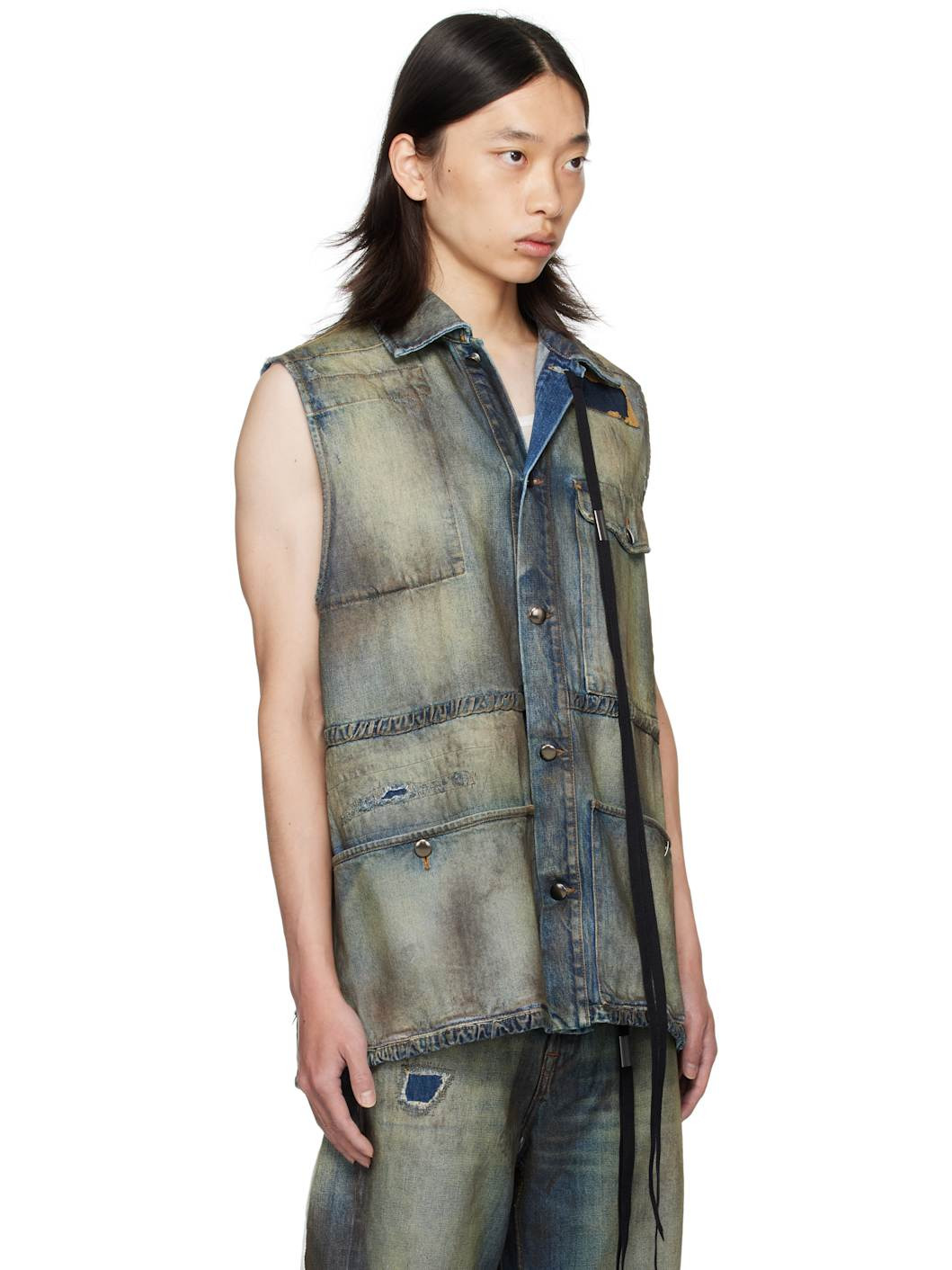 Blue Maks Sleeveless Denim Field Jacket - 2