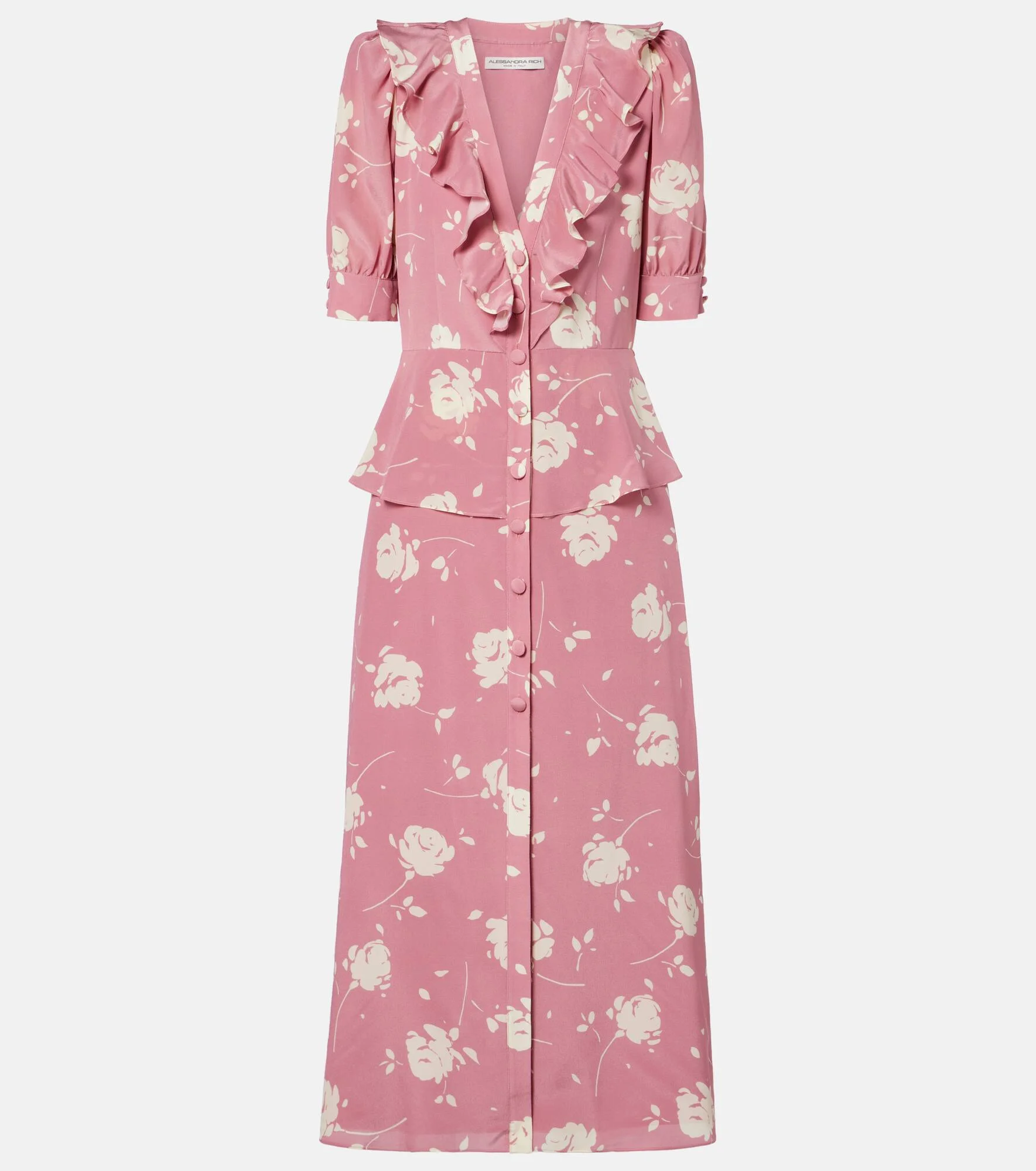 Floral ruffled silk midi dress - 1