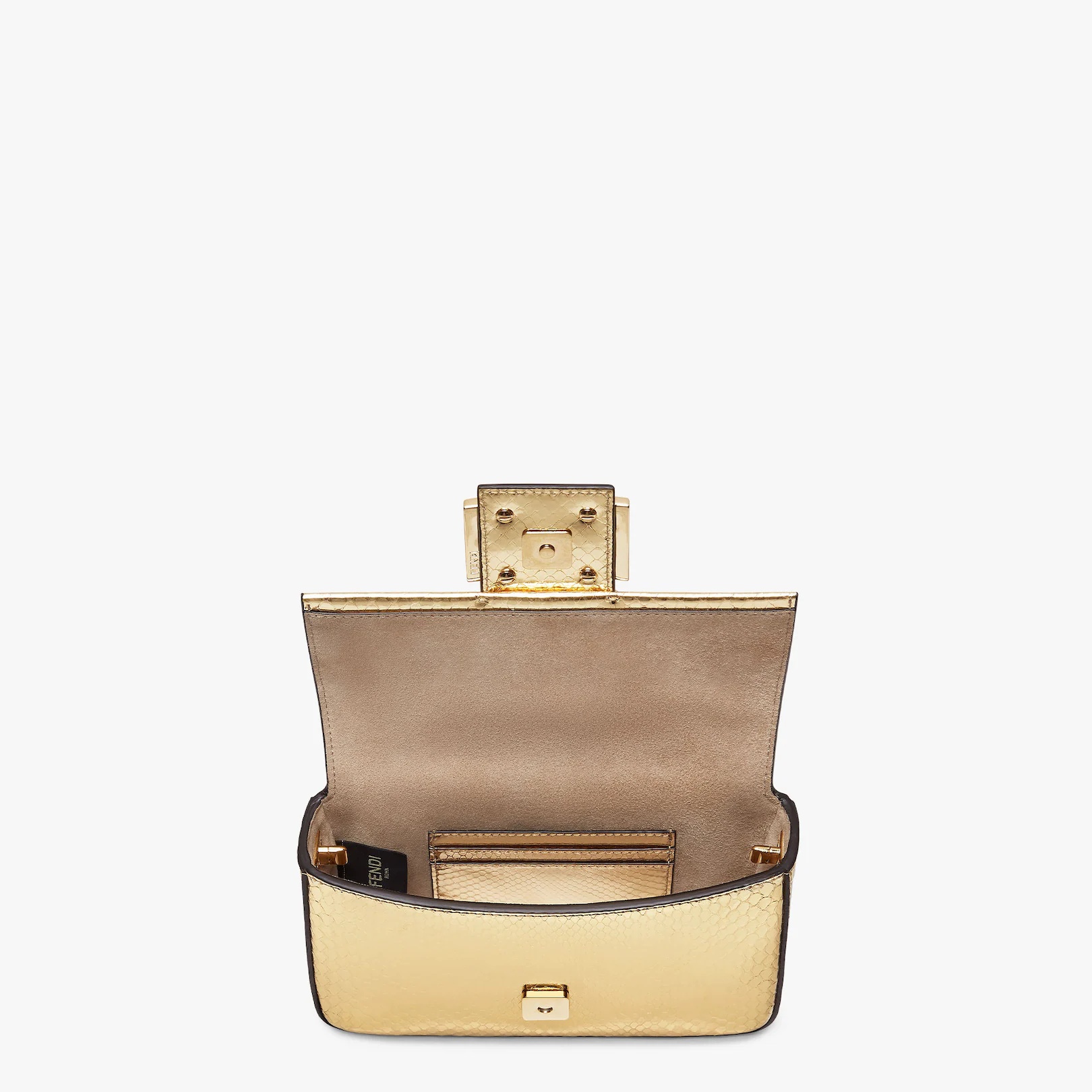 Small 1997 Baguette bag made of exquisite gold laminated python leather, embellished with an FF clas - 4
