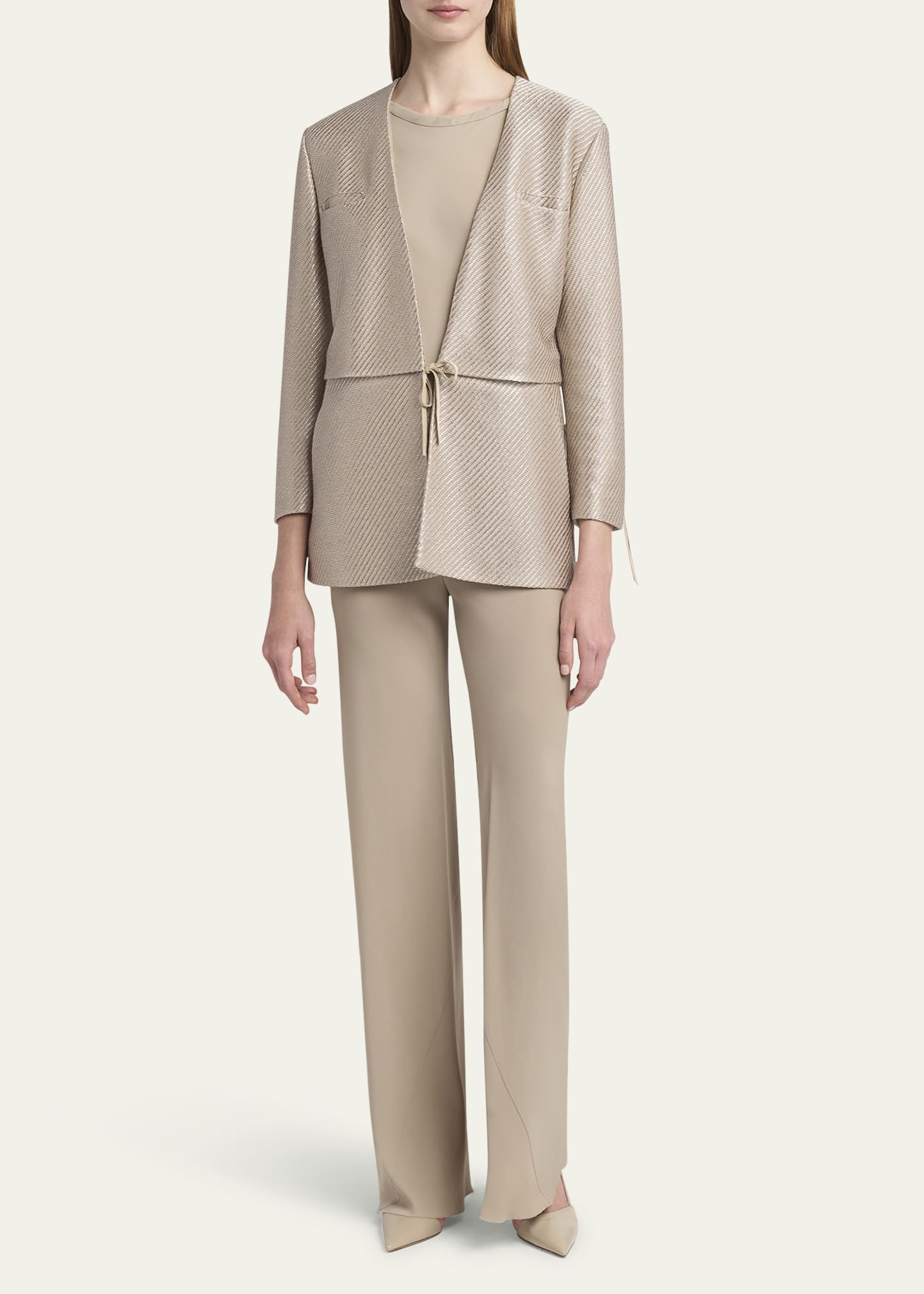 Shiny Raffia Jersey Jacquard Tie Jacket - 2