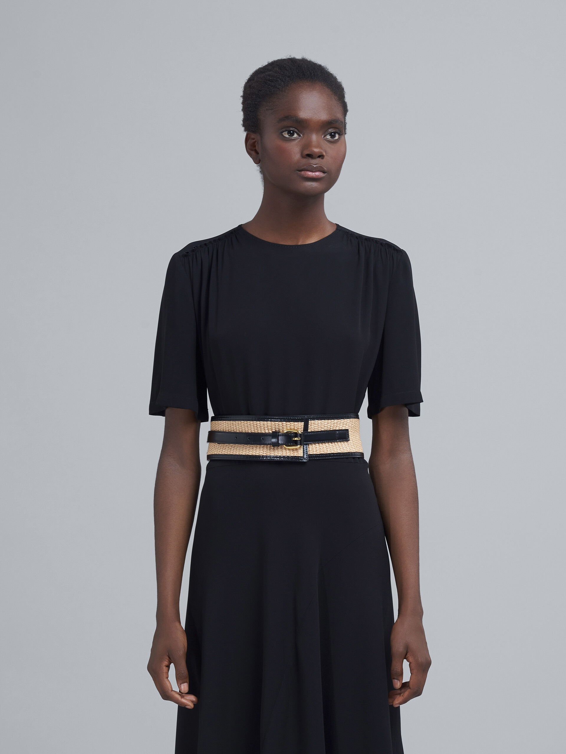 BLACK LEATHER AND RAFFIA BELT - 2