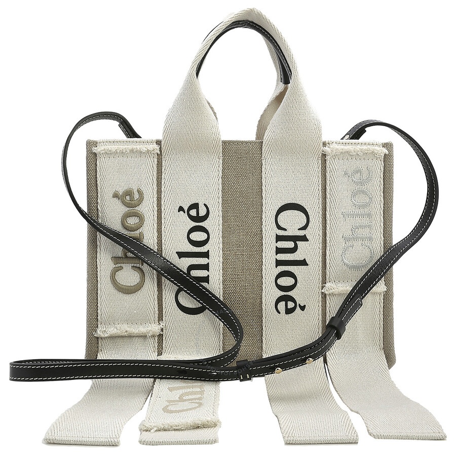 Chloe Sand Linen Woody Small Logo Tote - 4