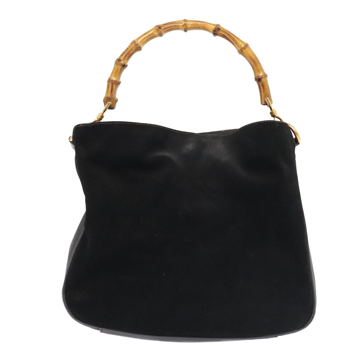GUCCI Bamboo Hand Bag Suede Leather Black Gold 001 1638 001 1638 - 3