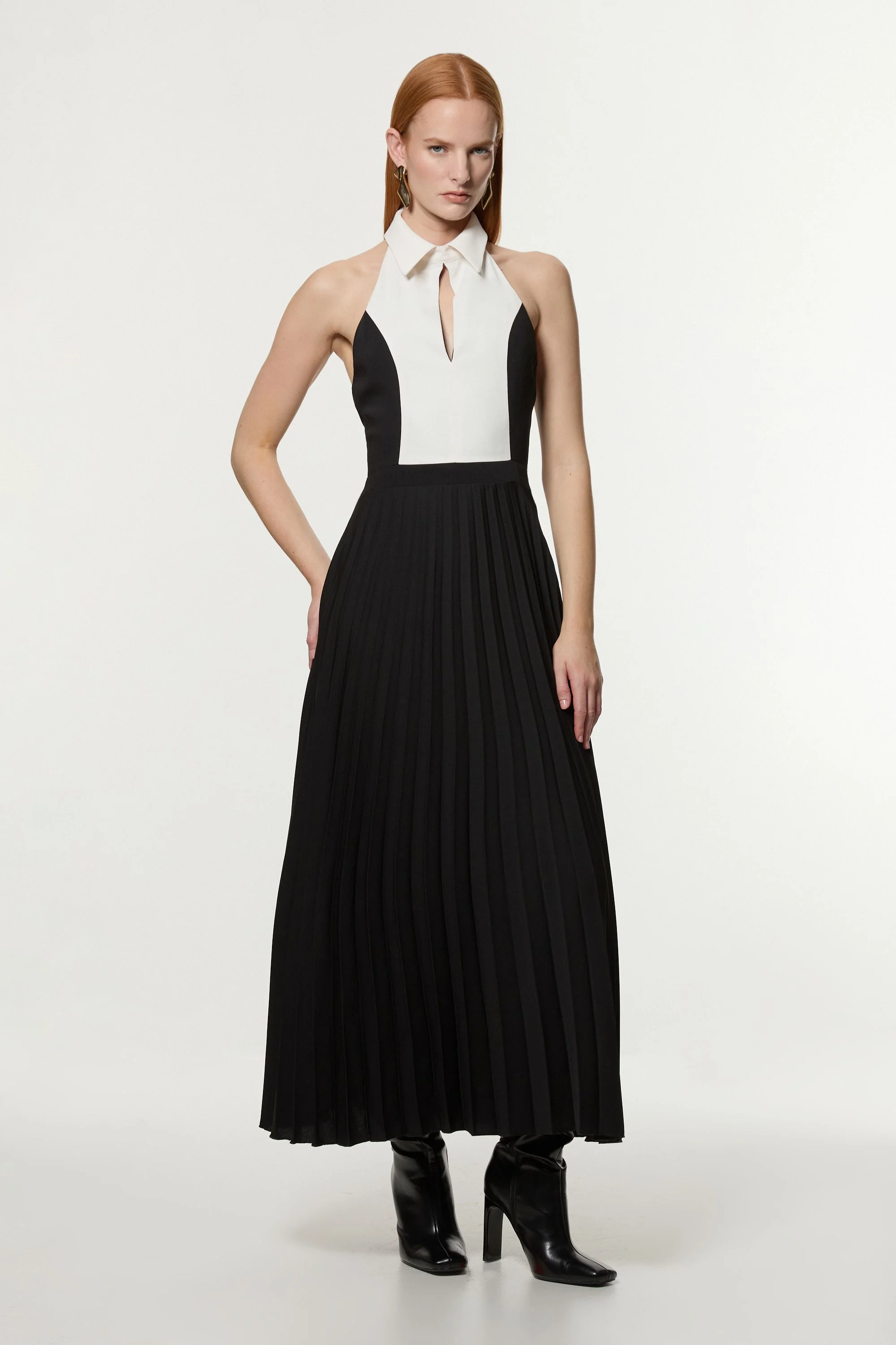 Petite Contrast Detail Full Skirt Tailored Midi Dress - 1