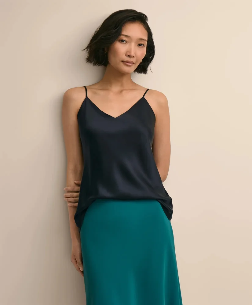 V-Neck Cami in Washable Silk Charmeuse - 1