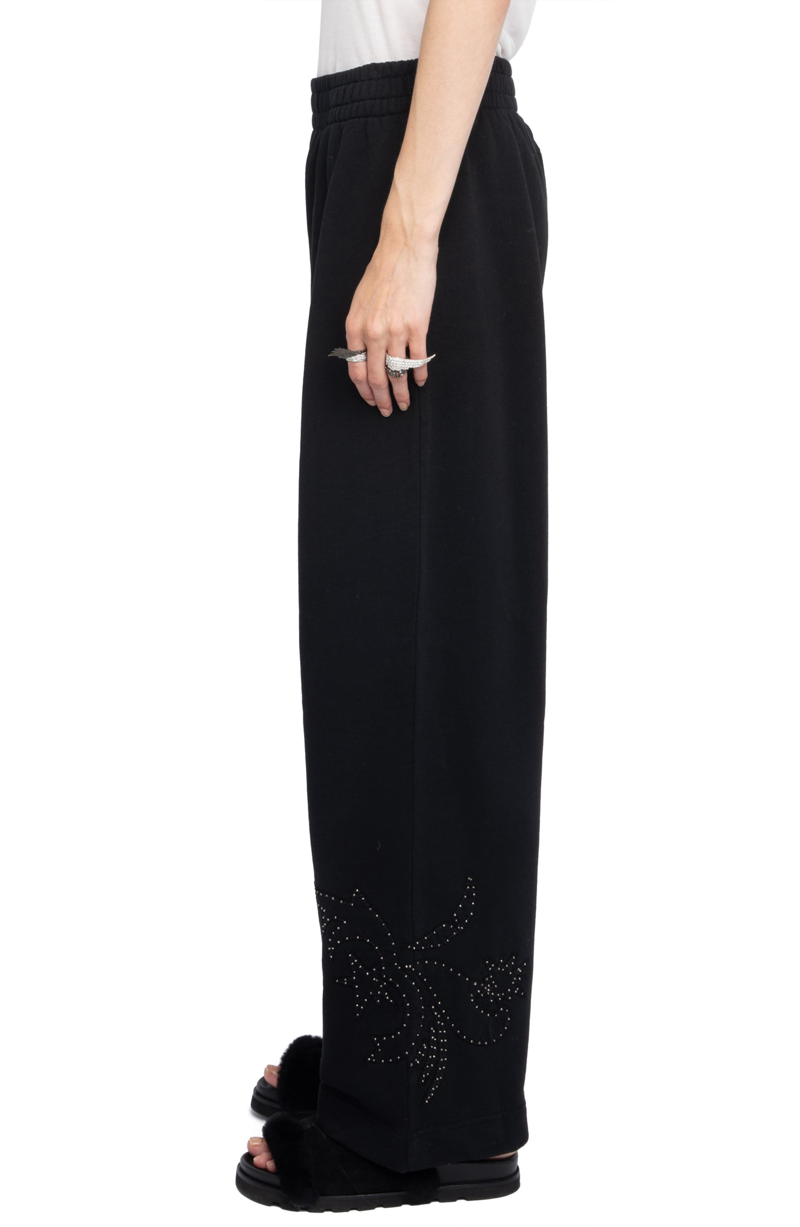 Zadig & Voltaire Clem Mo Patch Stud Cotton Wide Leg Sweatpants in Black at Nordstrom - 3