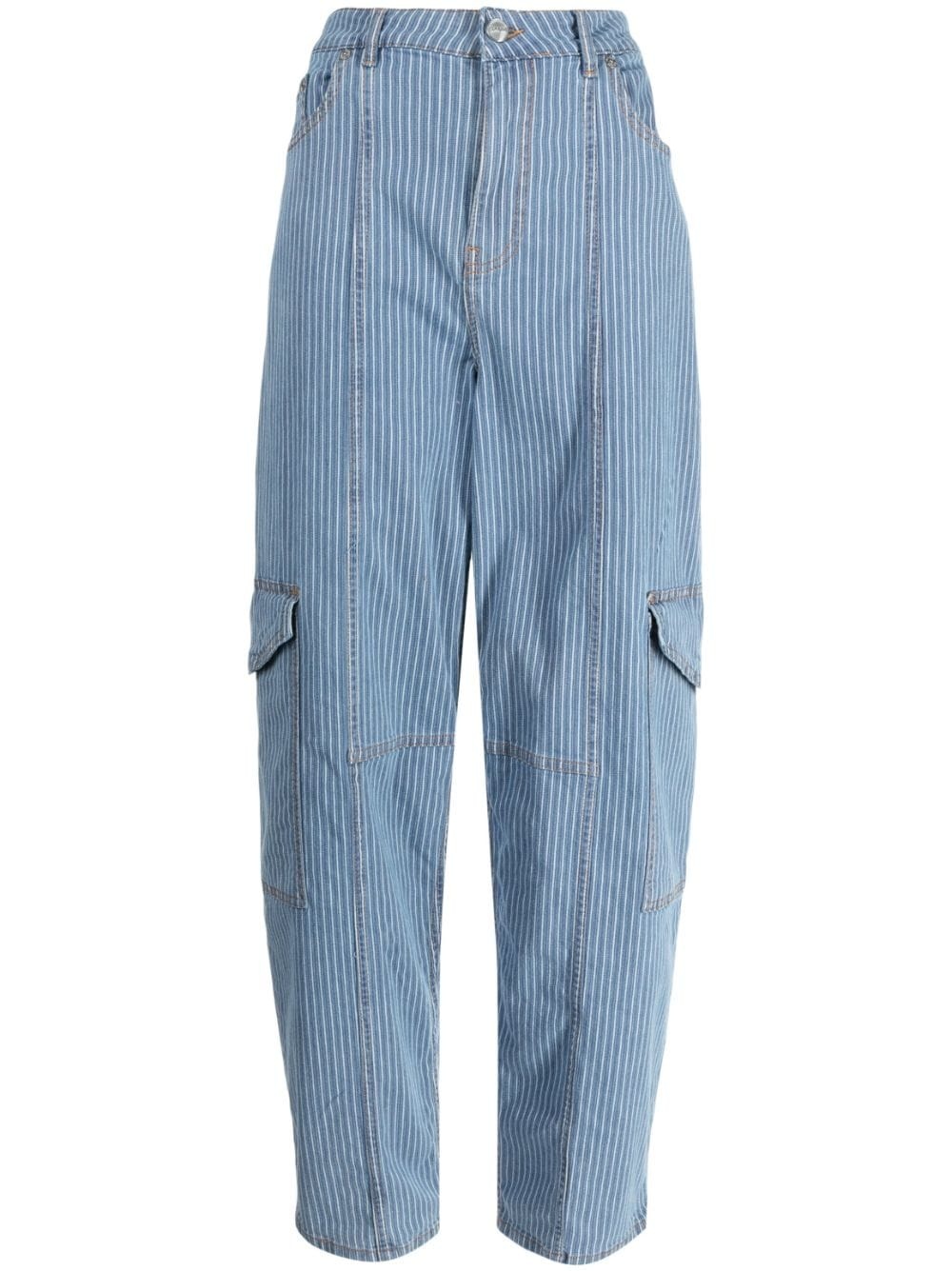stripe-pattern cargo jeans - 1