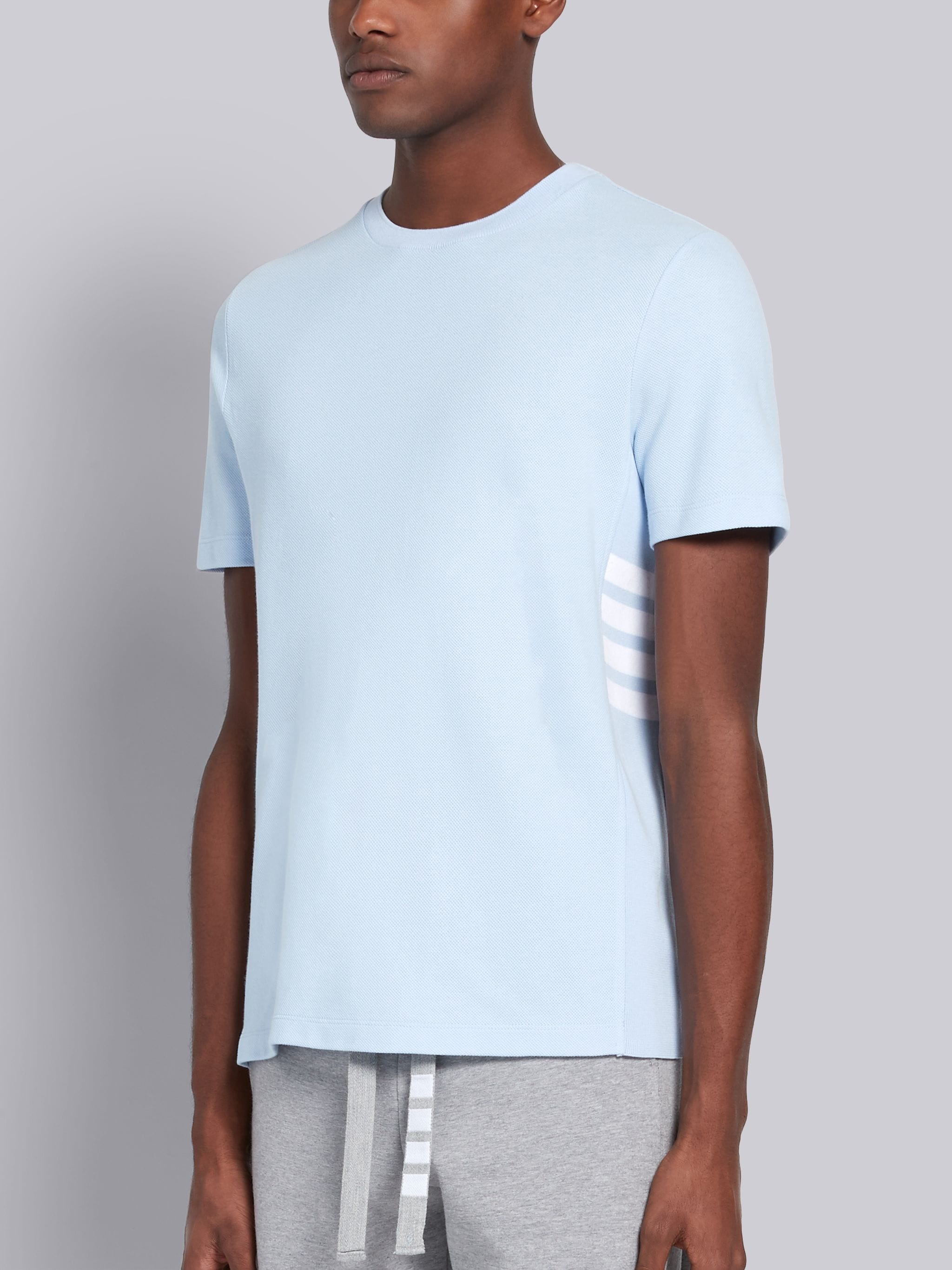 Light Blue Classic Pique Rib Side Insert 4-Bar T-shirt - 2