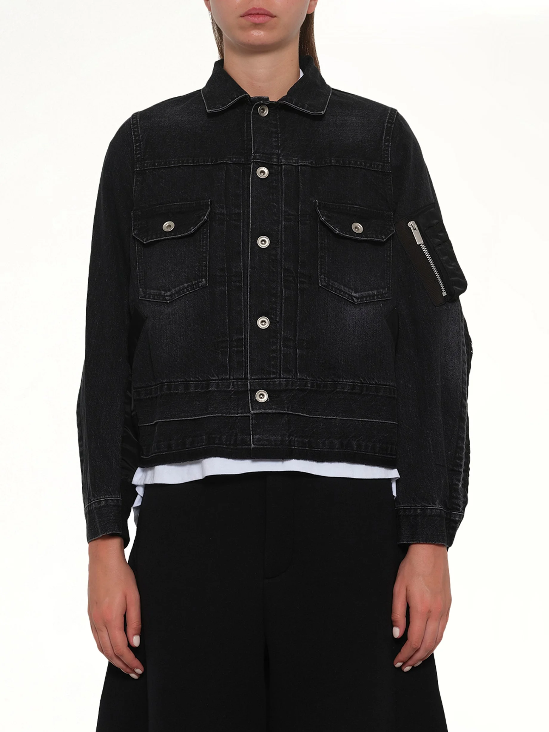 Denim x Nylon Twill Jacket in Black - 1