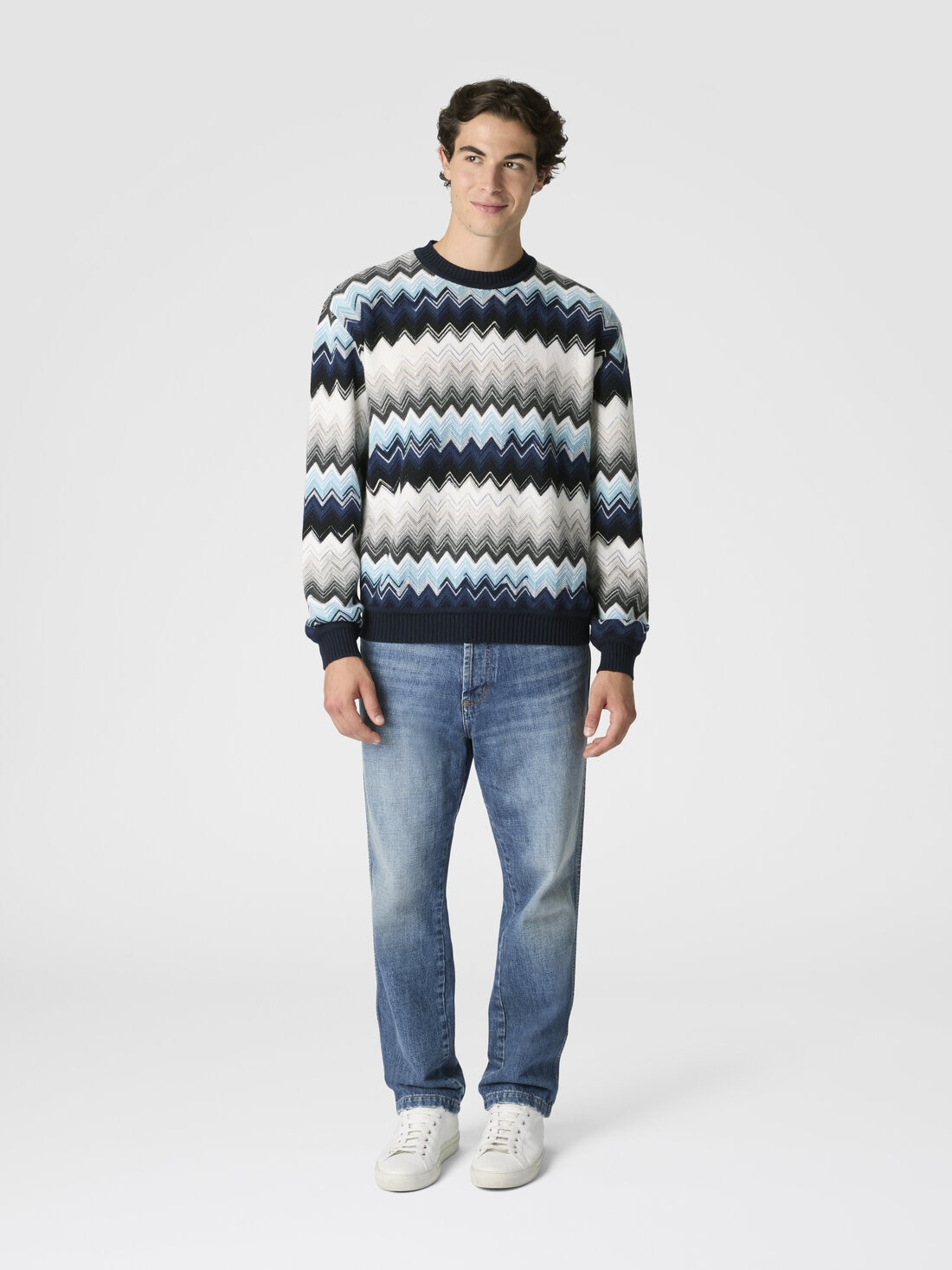 Crew neck sweater with flame zigzag pattern - 2