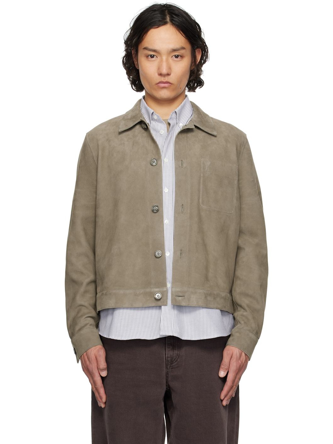 Taupe Buttoned Suede Jacket - 1