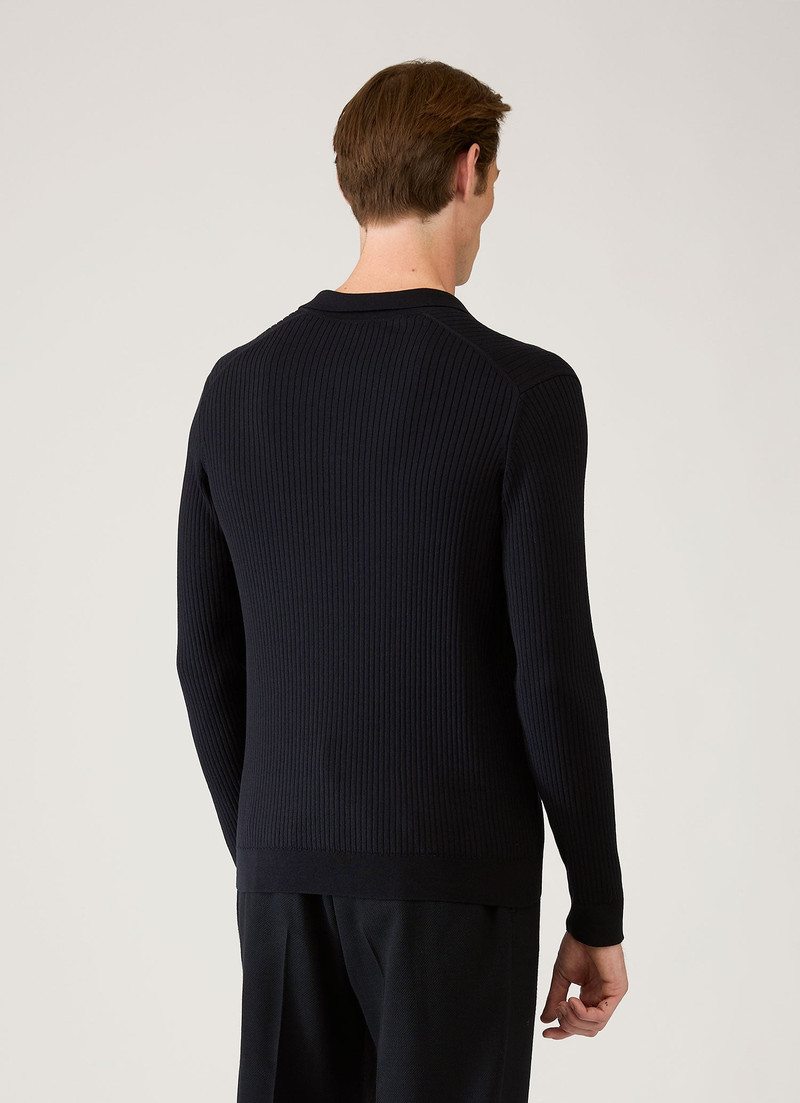 Long Sleeve Fine Rib Silk Cotton Polo Shirt 5