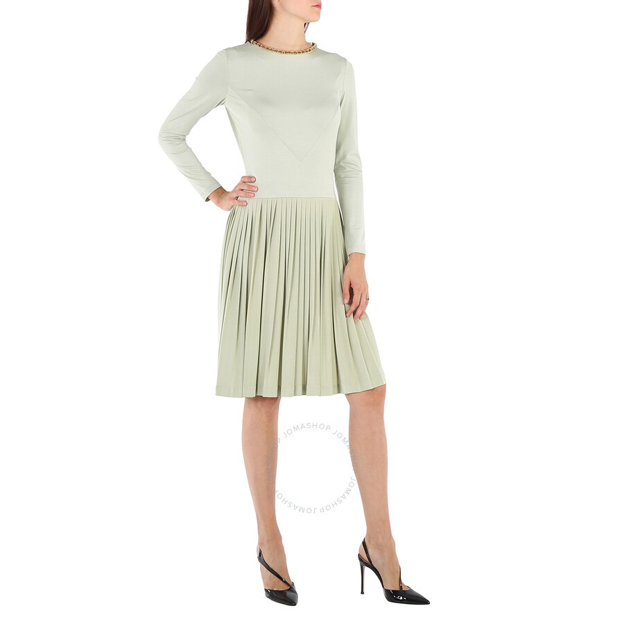 Burberry Open-back Stretch Silk And Crepe Pleated Chain Detail Dress - 5