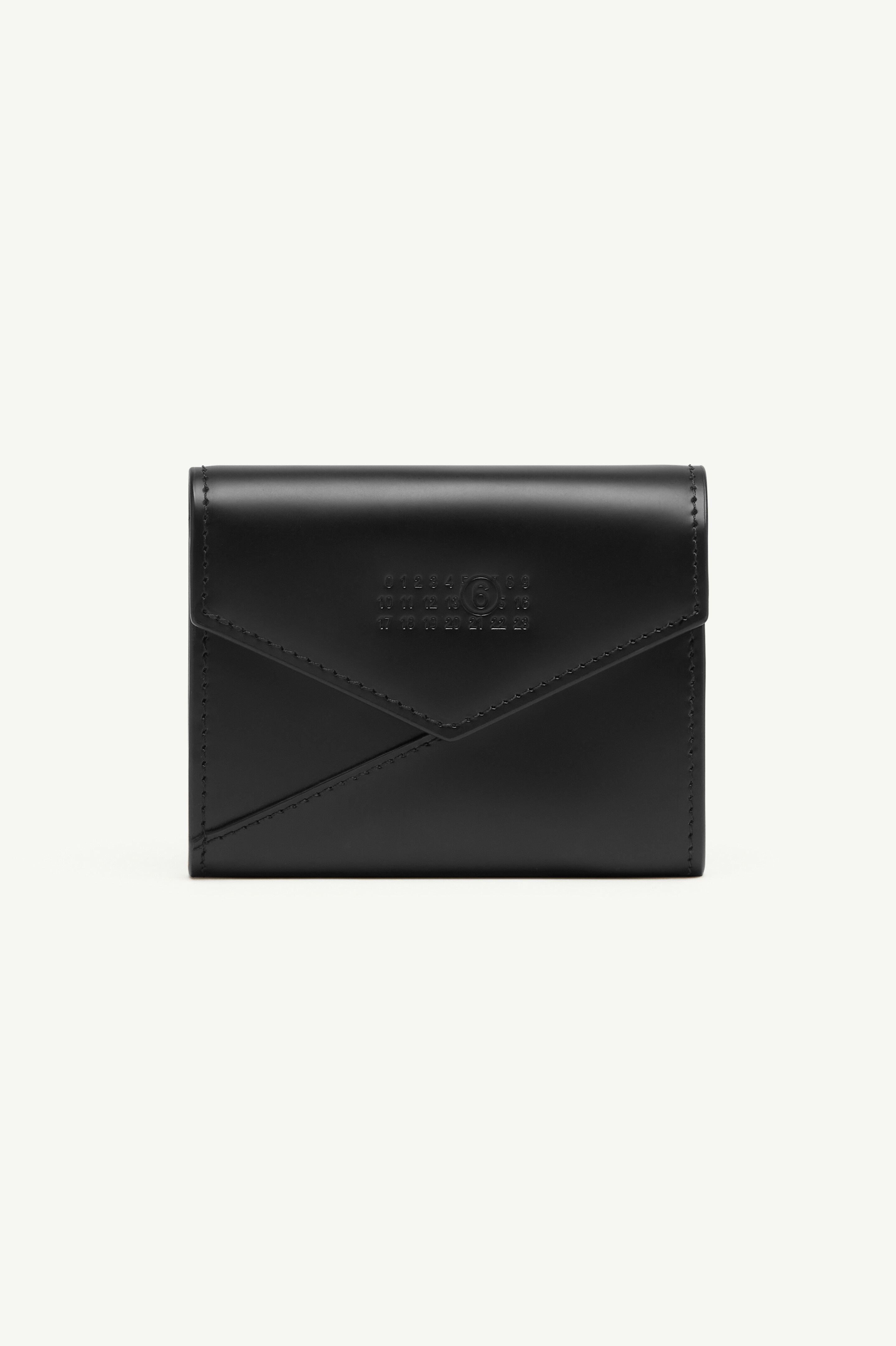 [MM6 Maison Margiela]ナンバリングLeather flap wallet★人気★ Black Leather Flap Wallet by MM6 Maison Margiela on Sale