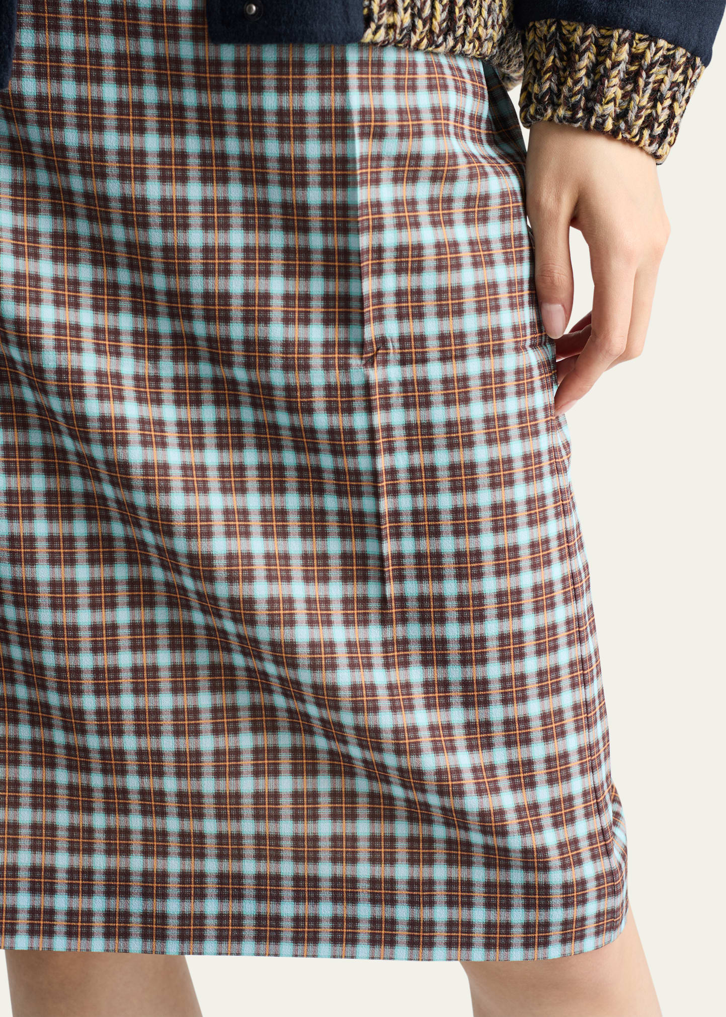 Checked Stretch Georgette Midi Skirt - 4