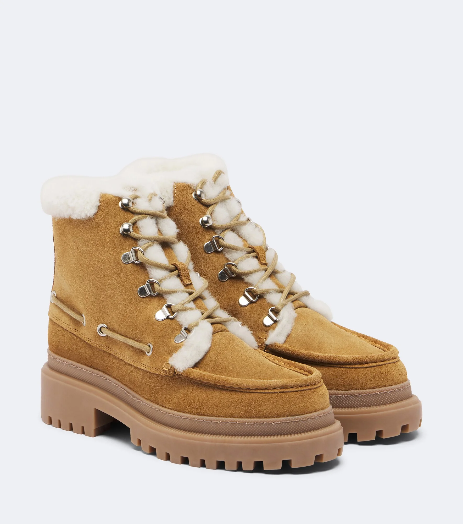 Shearling-lined suede lace-up boots - 1