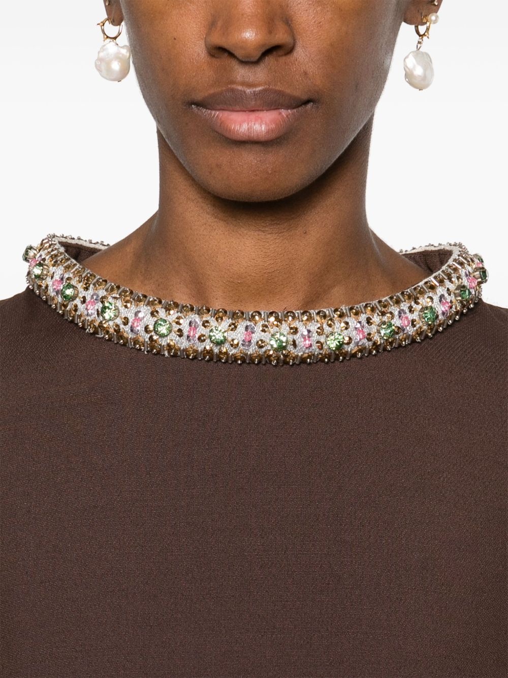 crystal-embellished crepe mini dress - 5