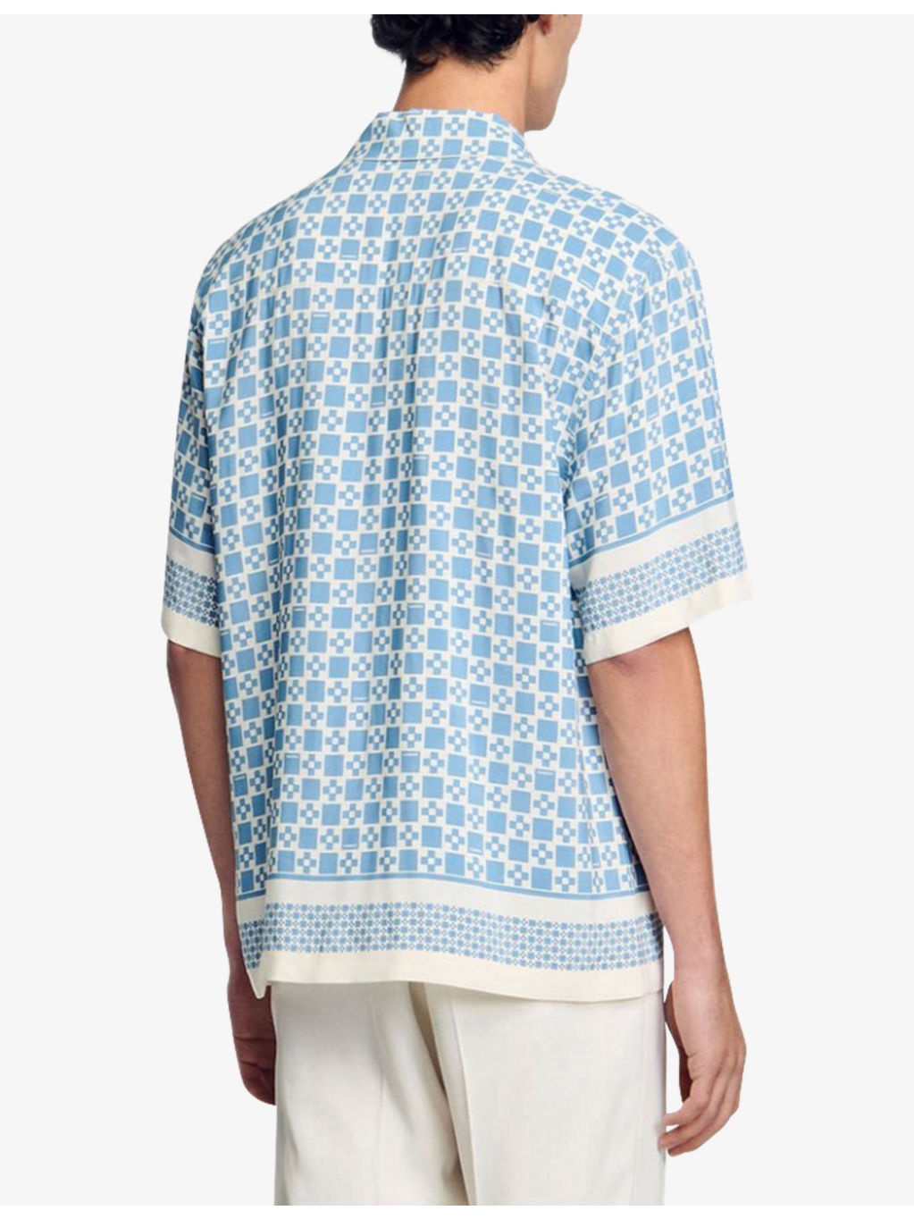 Square Cross-Print Short-Sleeve Satin Shirt - 4