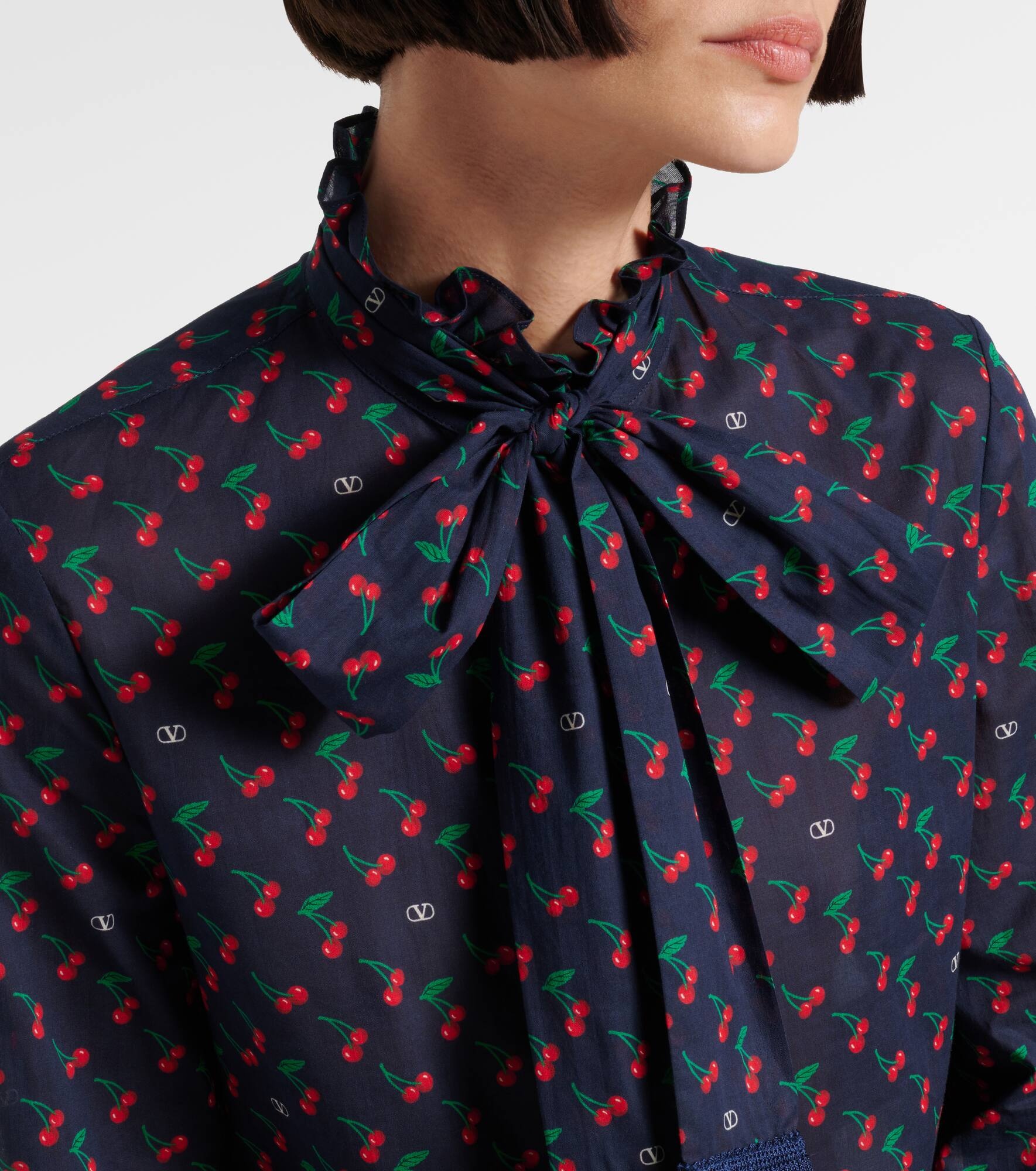 Cherryfic bow-detail cotton muslin shirt - 4