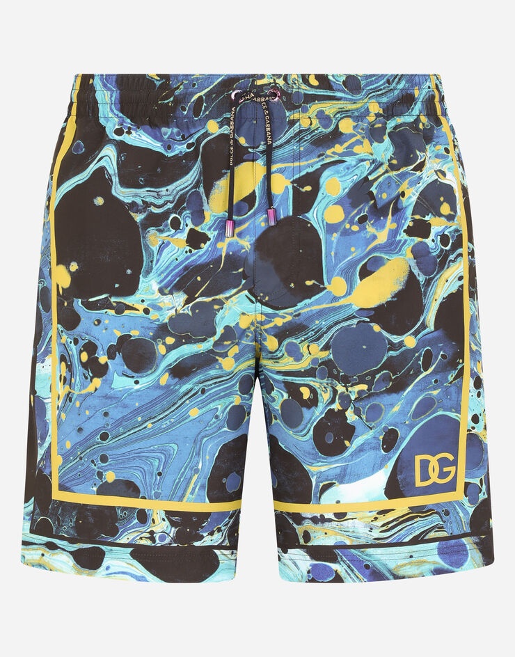 Mid-length swim trunks with marbled print - 2