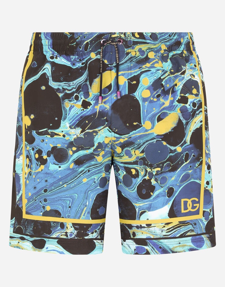 Mid-length swim trunks with marbled print - 1