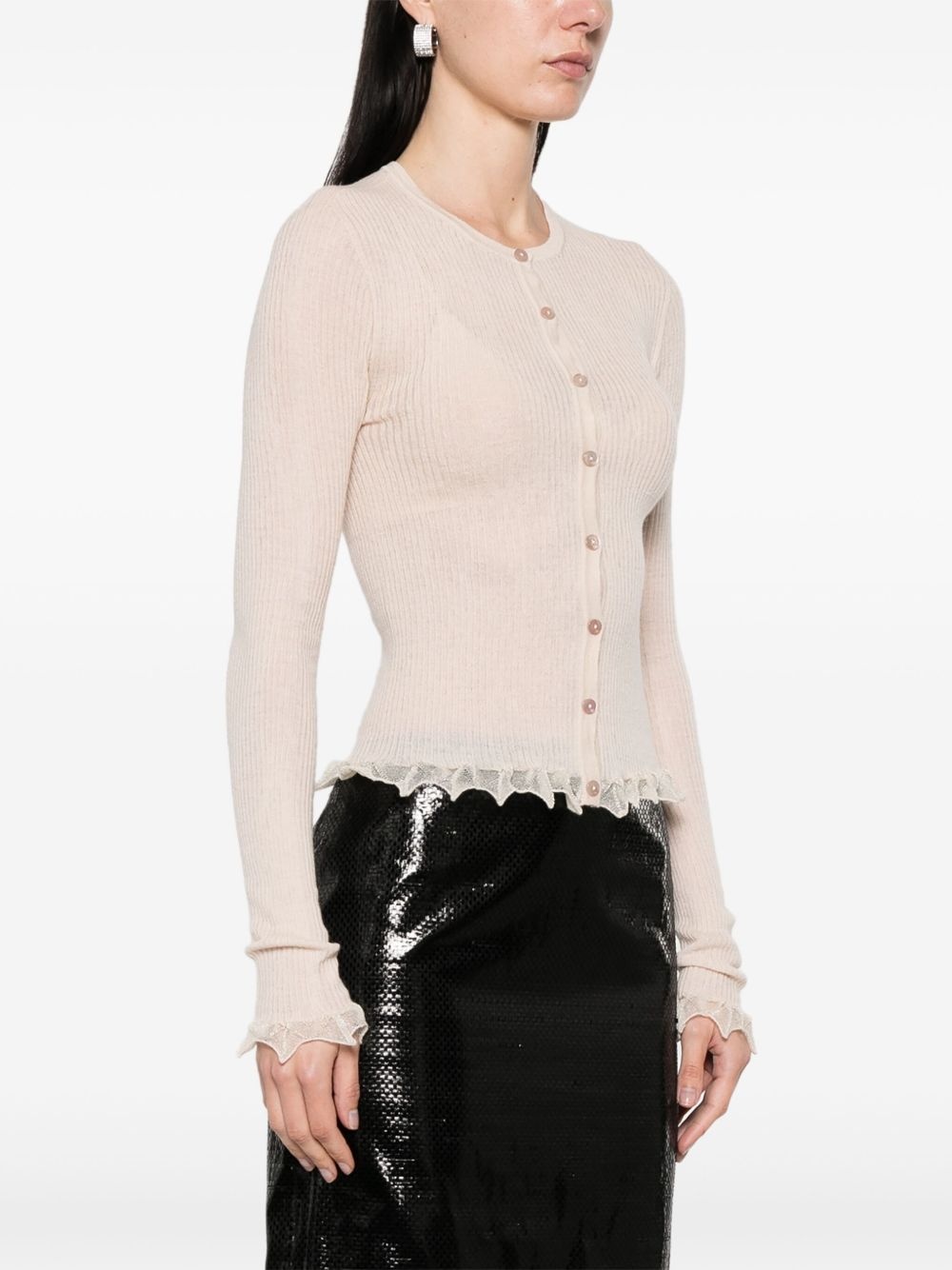 ruffled-trim cardigan - 3