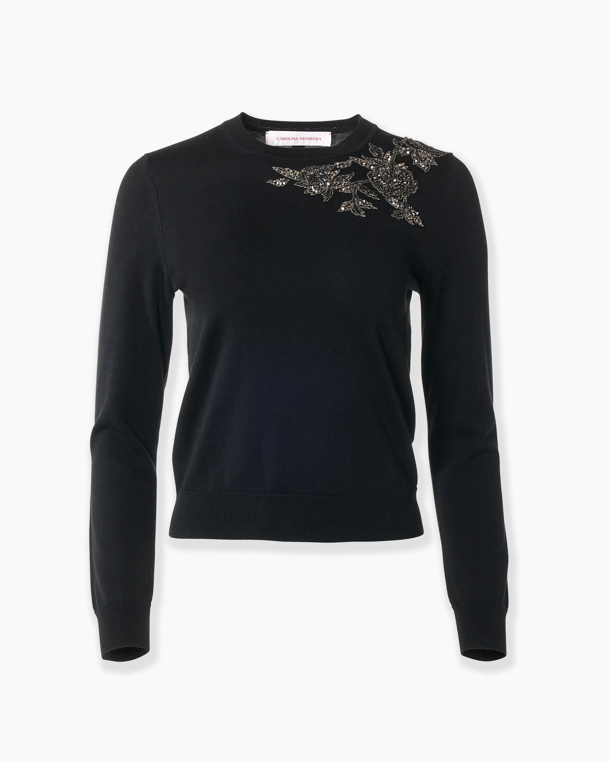 Pewter Floral-Embroidered Crewneck Sweater - 1
