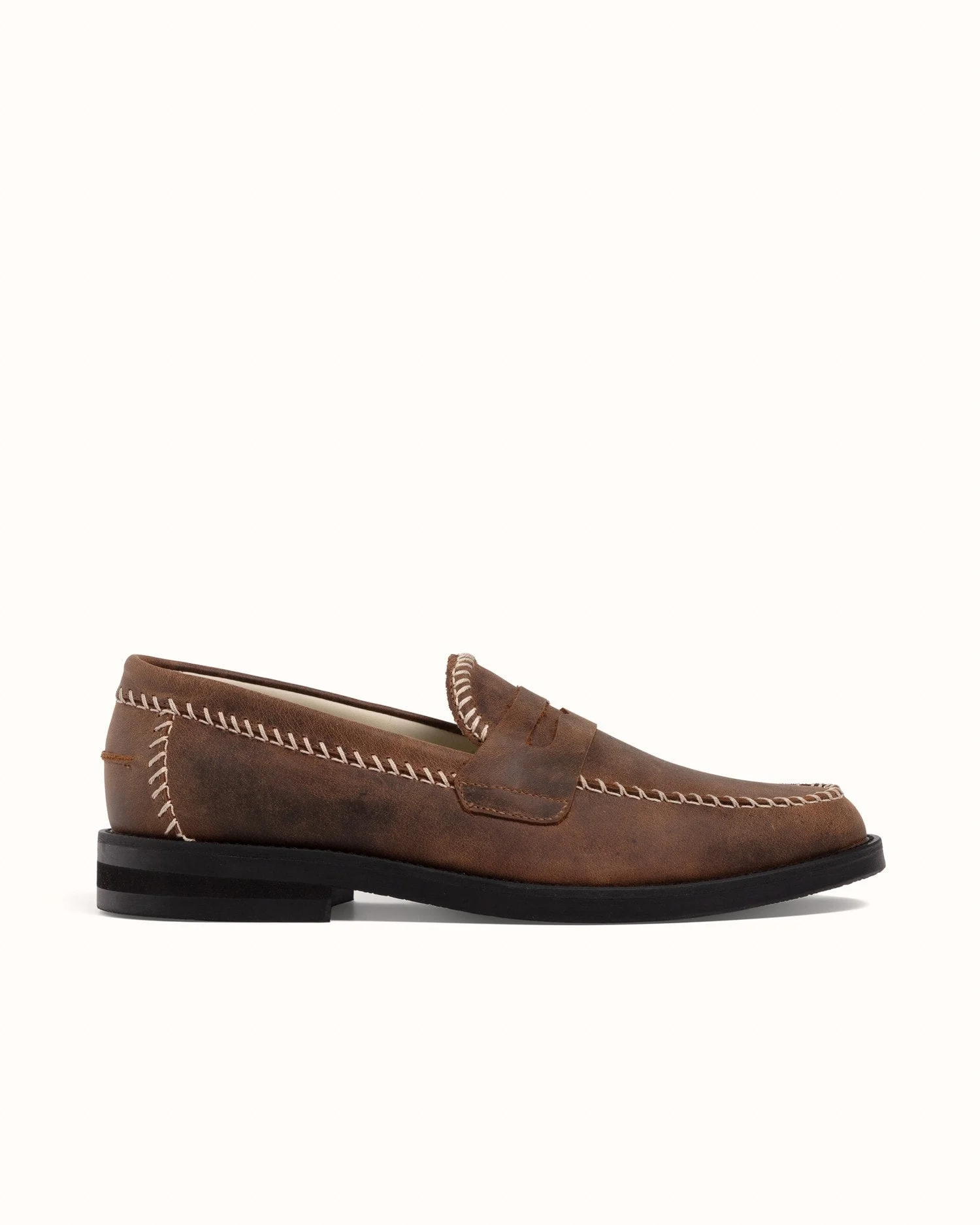 Wilde Brown Distressed Box Stitch Penny Loafer - Men's - 1