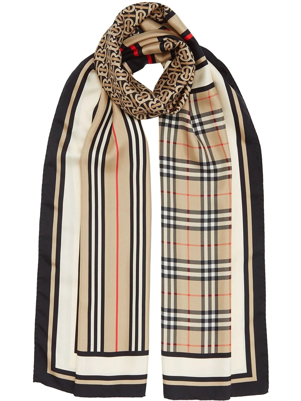 Monogram, Icon Stripe and Check Print Silk Scarf - 1