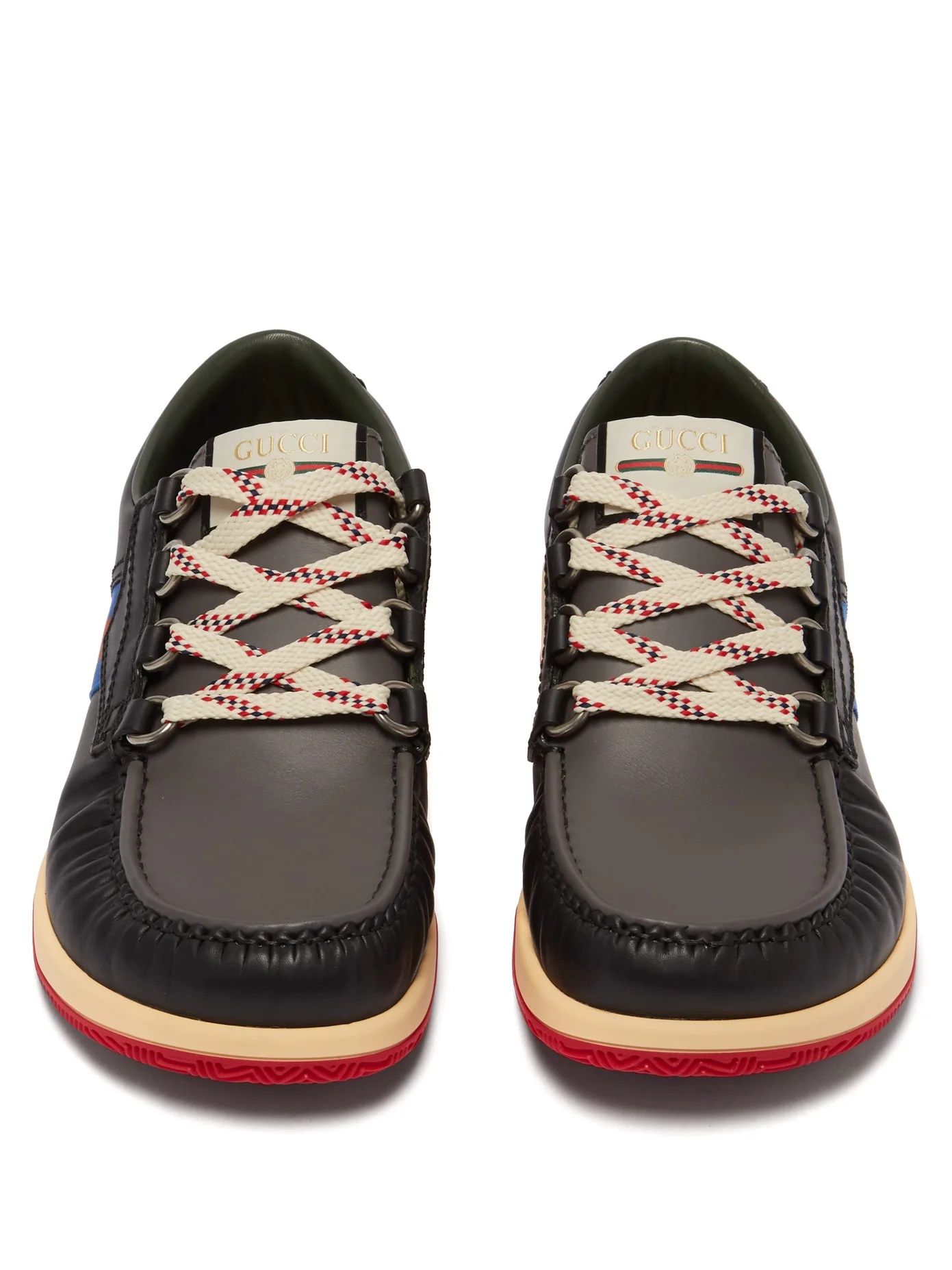 Agrado Web-striped leather deck shoes - 4